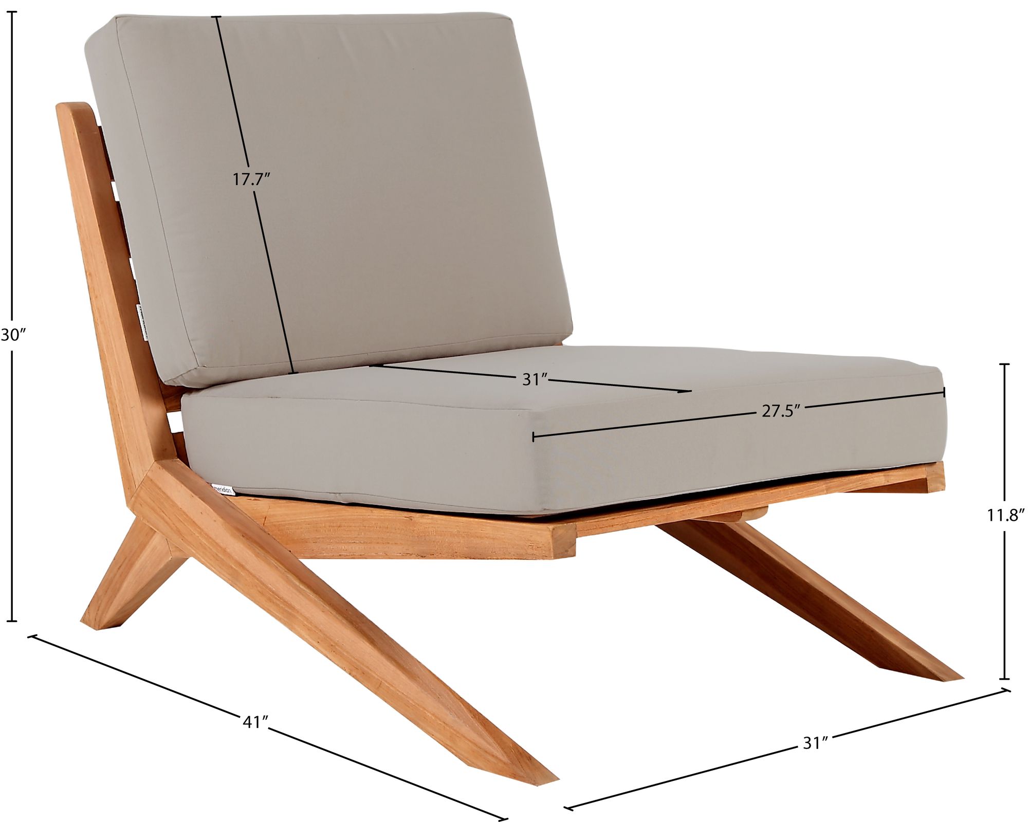 Tahiti Outdoor Patio Waterproof Fabric Accent Chair with Solid Teak Wood Frame