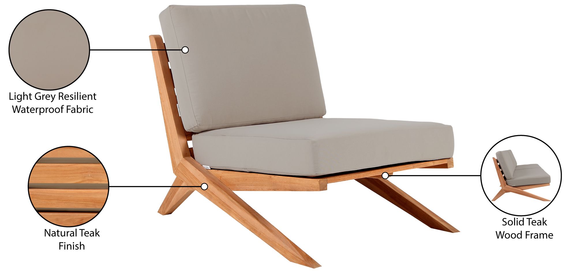 Tahiti Outdoor Patio Waterproof Fabric Accent Chair with Solid Teak Wood Frame