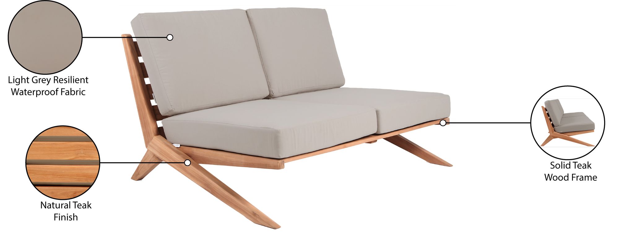 Tahiti 58.5" Outdoor Patio Waterproof Fabric Sofa