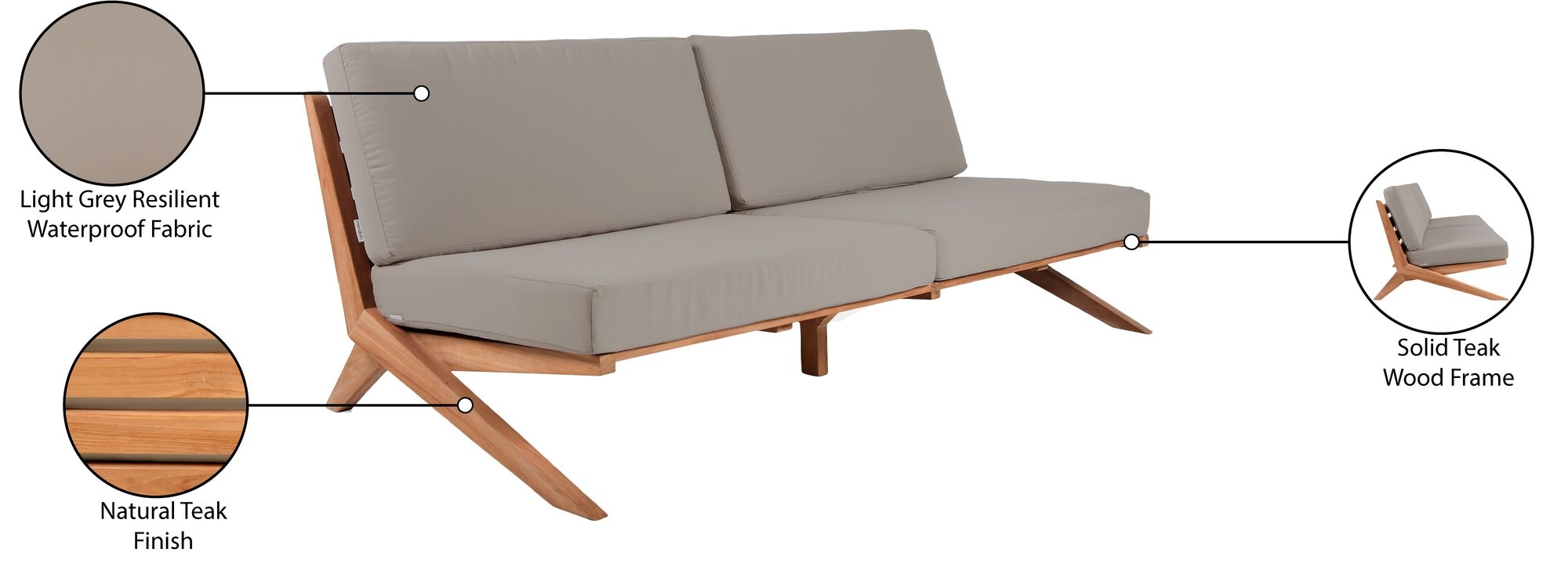 Tahiti 87" Outdoor Patio Waterproof Fabric Sofa