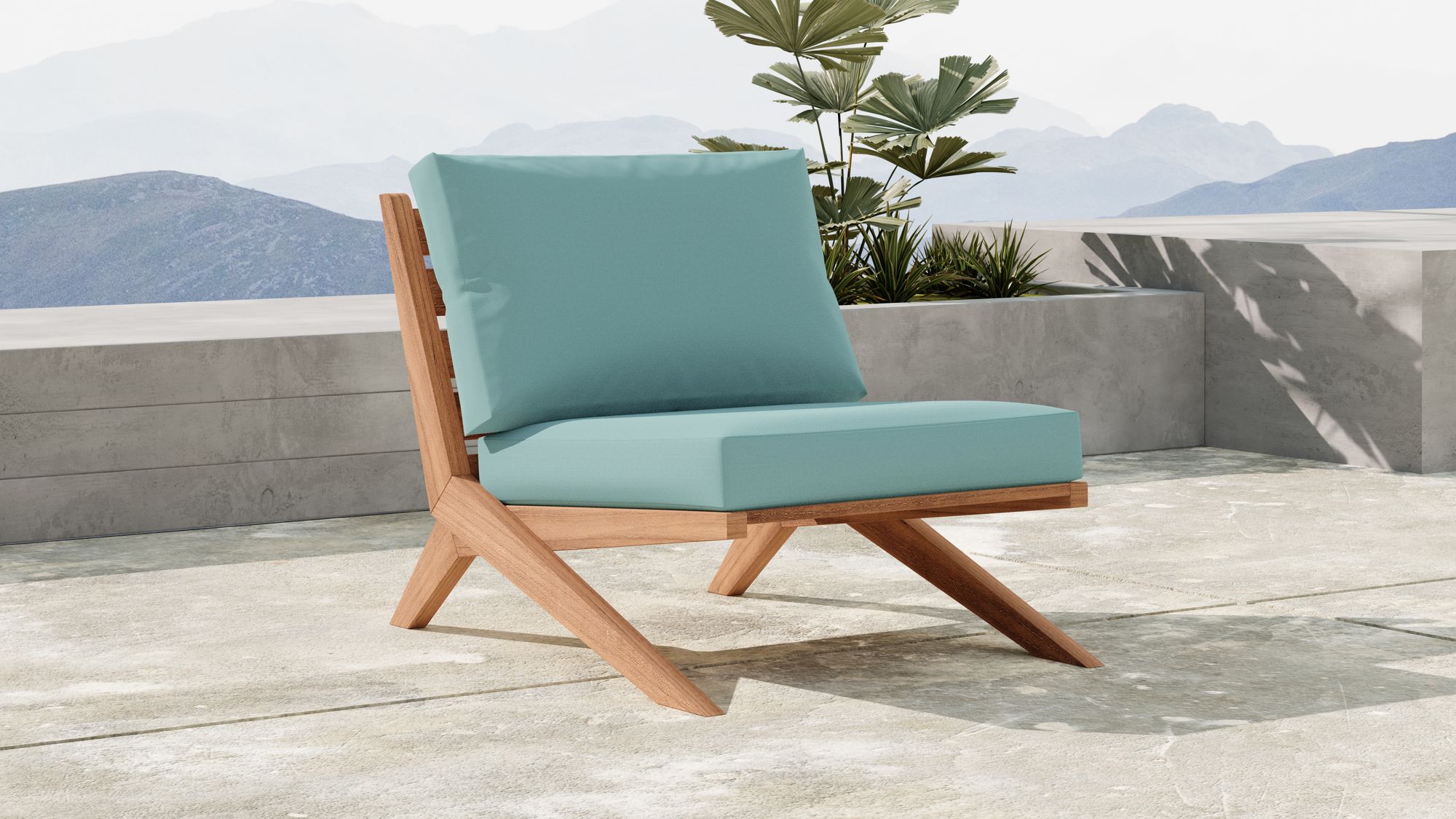 Tahiti Outdoor Patio Waterproof Fabric Accent Chair with Solid Teak Wood Frame