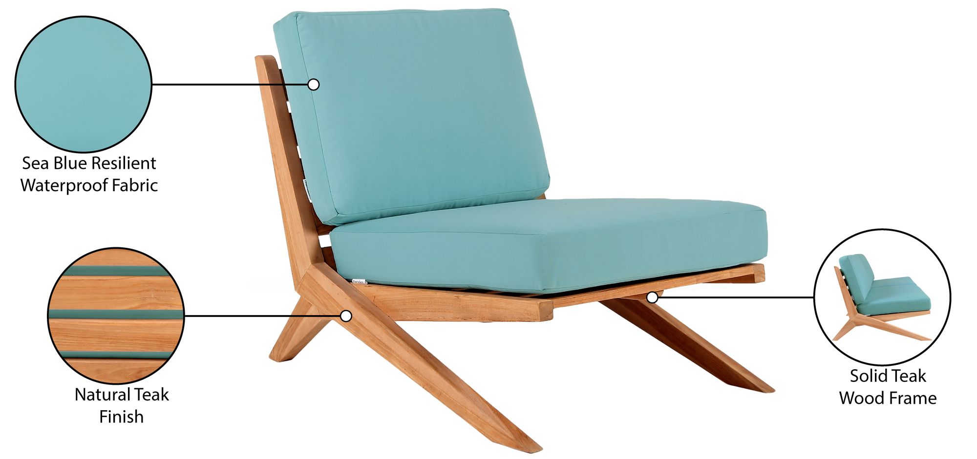 Tahiti Outdoor Patio Waterproof Fabric Accent Chair with Solid Teak Wood Frame