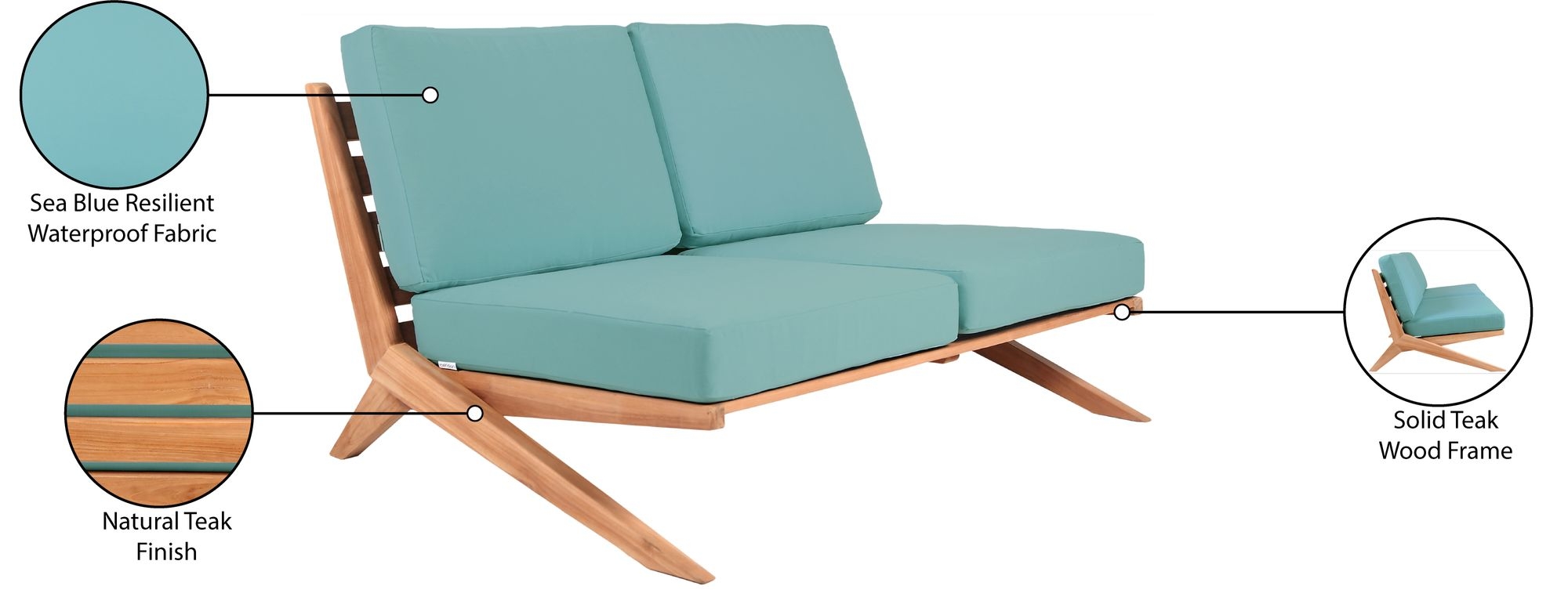Tahiti 58.5" Outdoor Patio Waterproof Fabric Sofa