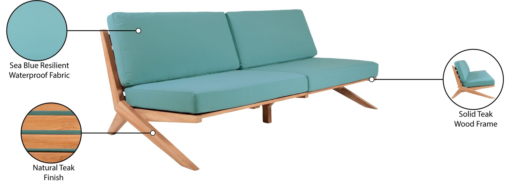 Tahiti 87" Outdoor Patio Waterproof Fabric Sofa