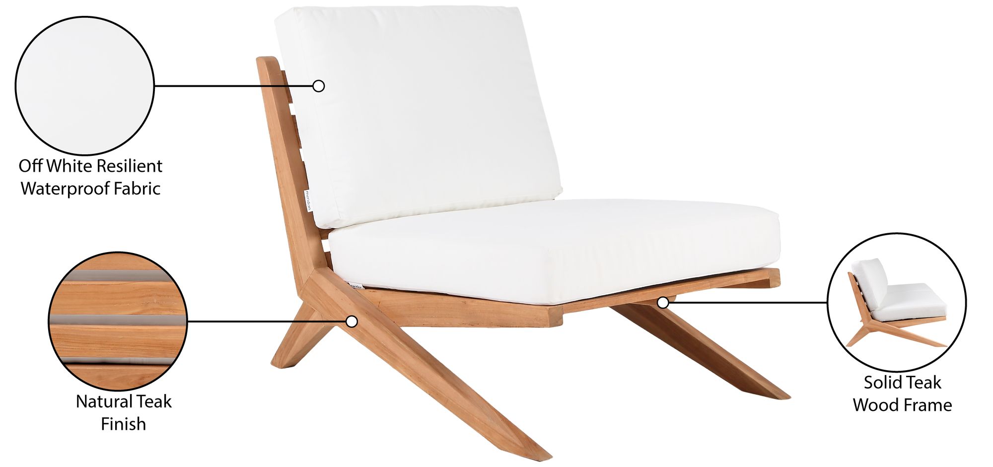 Tahiti Outdoor Patio Waterproof Fabric Accent Chair with Solid Teak Wood Frame