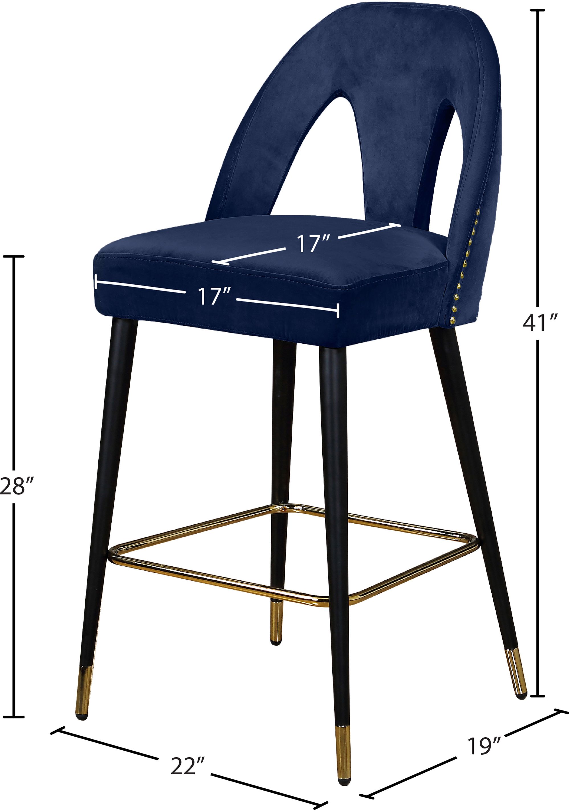 Akoya Velvet Counter Stool with Black Metal Legs & Gold Tips