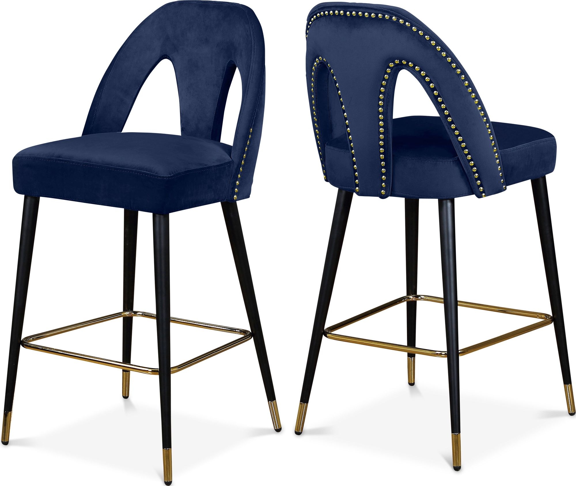 Akoya Velvet Counter Stool with Black Metal Legs & Gold Tips