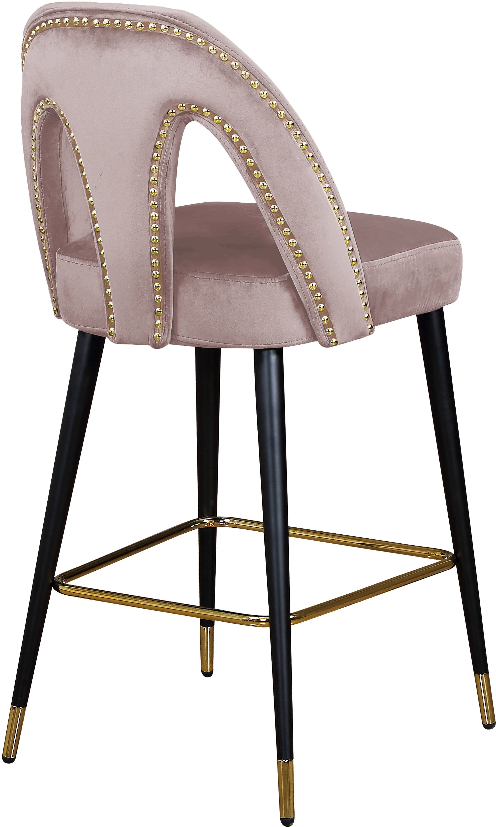 Akoya Velvet Counter Stool with Black Metal Legs & Gold Tips