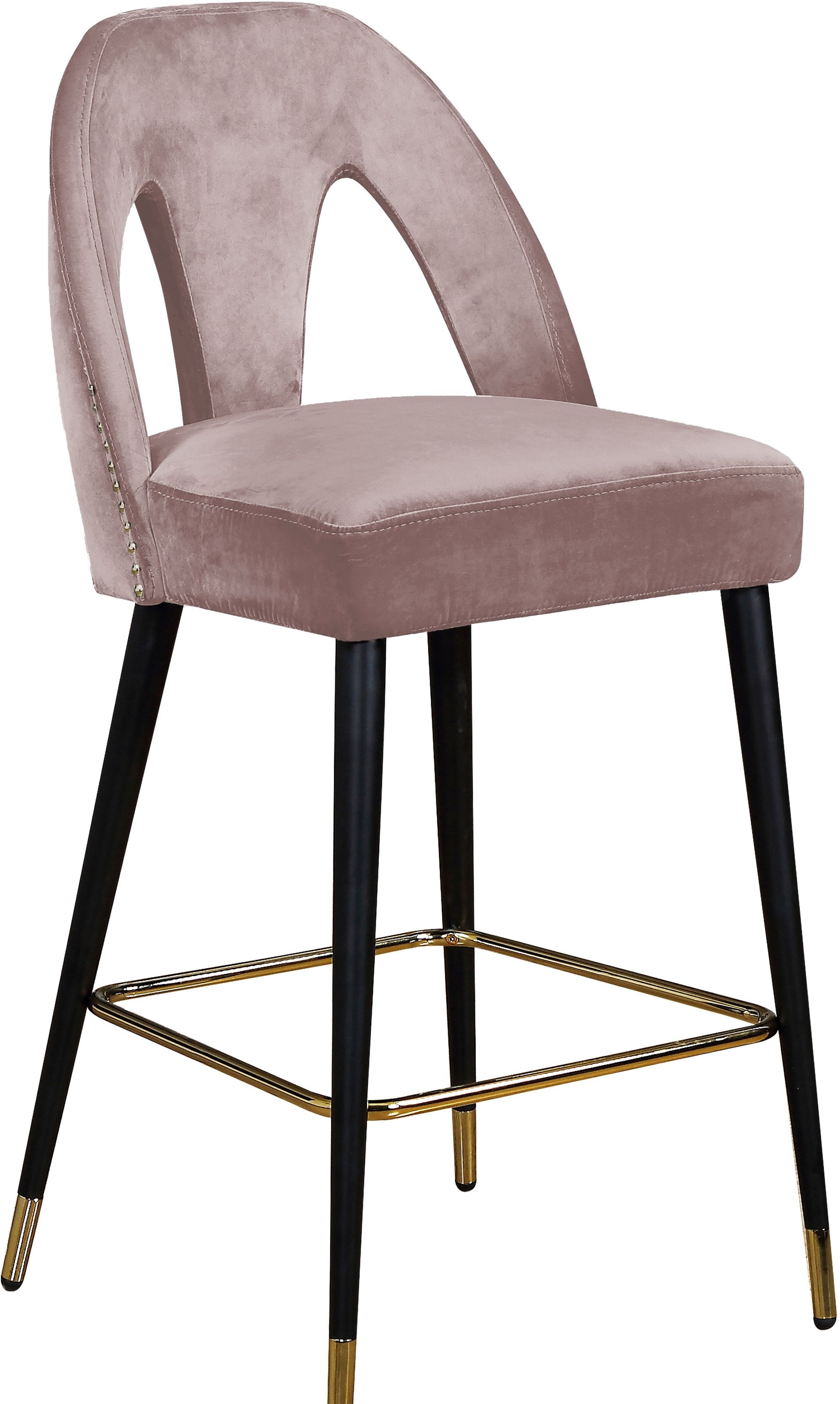Akoya Velvet Counter Stool with Black Metal Legs & Gold Tips