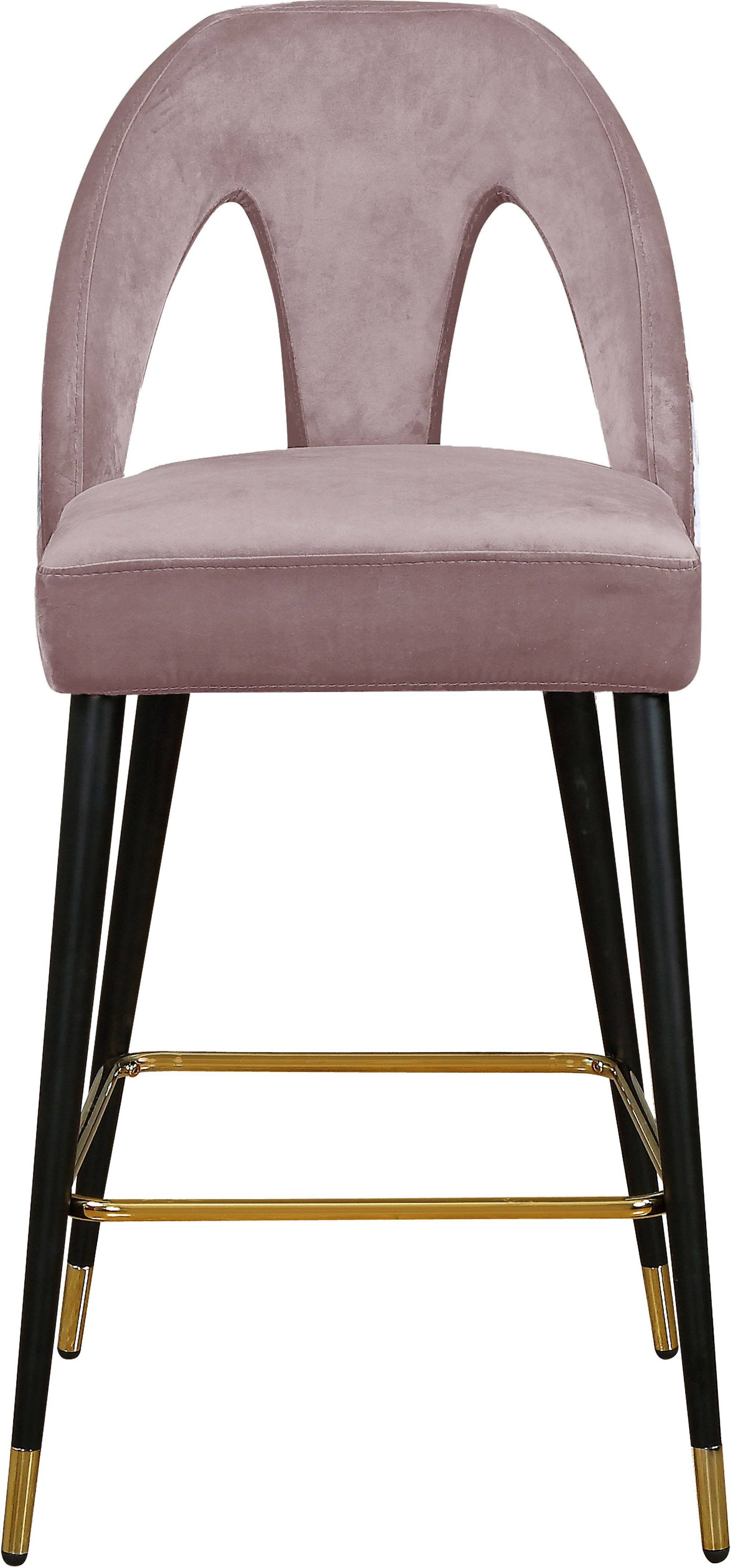 Akoya Velvet Counter Stool with Black Metal Legs & Gold Tips