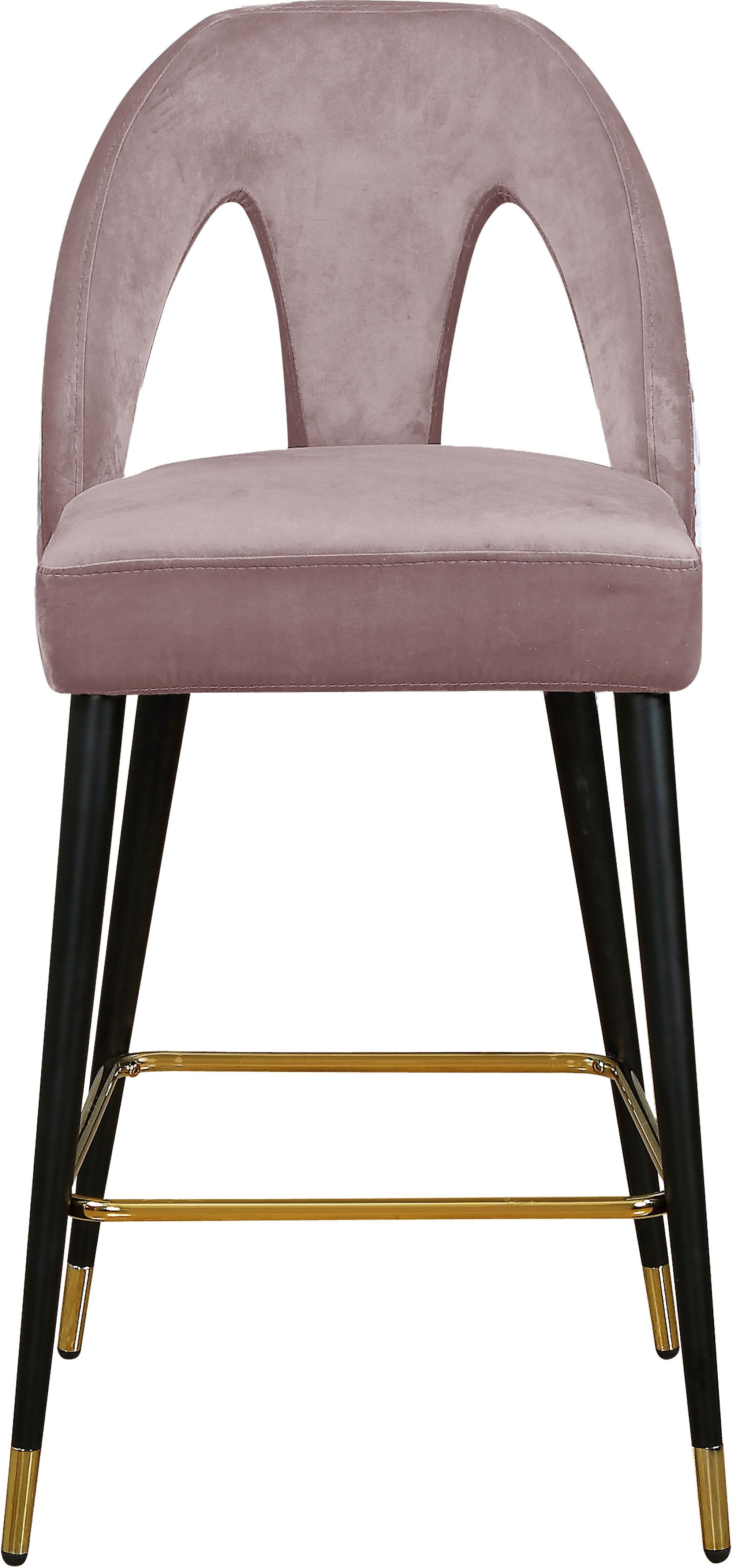 Akoya Velvet Counter Stool with Black Metal Legs & Gold Tips