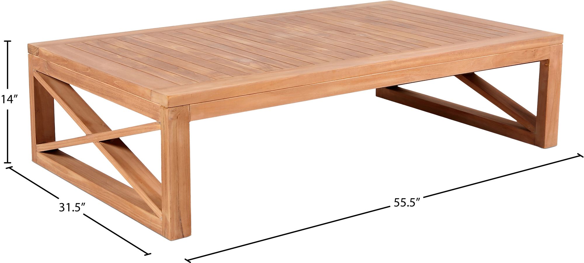 Anguilla 55.5" Rectangular Outdoor Patio Solid Teak Wood Coffee Table