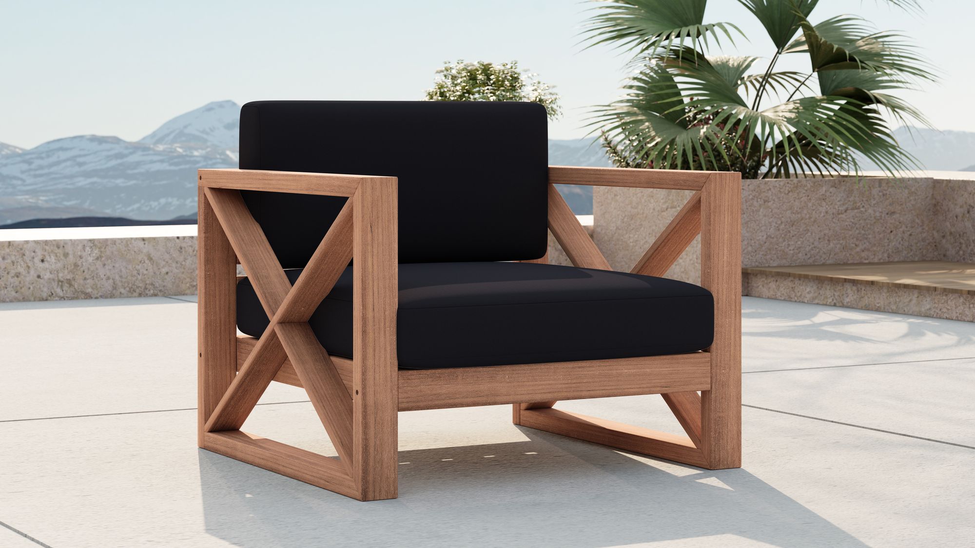 Anguilla Outdoor Patio Waterproof Fabric Accent Chair with Solid Teak Wood Frame