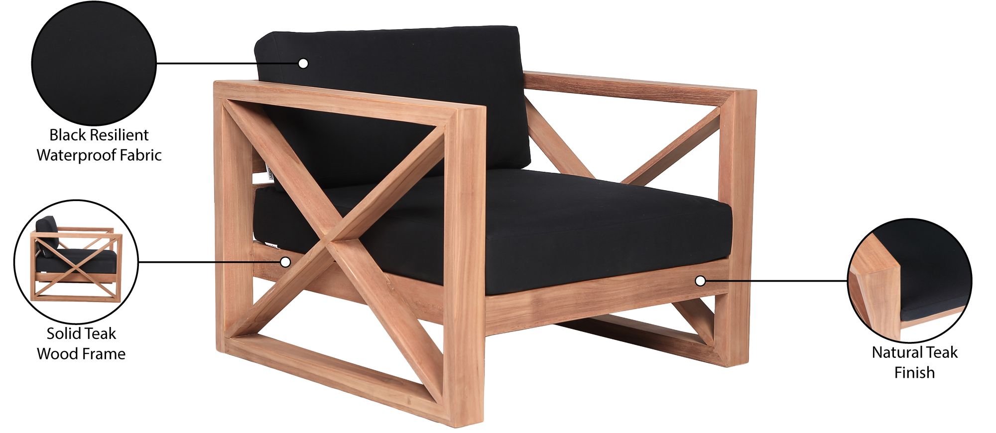 Anguilla Outdoor Patio Waterproof Fabric Accent Chair with Solid Teak Wood Frame