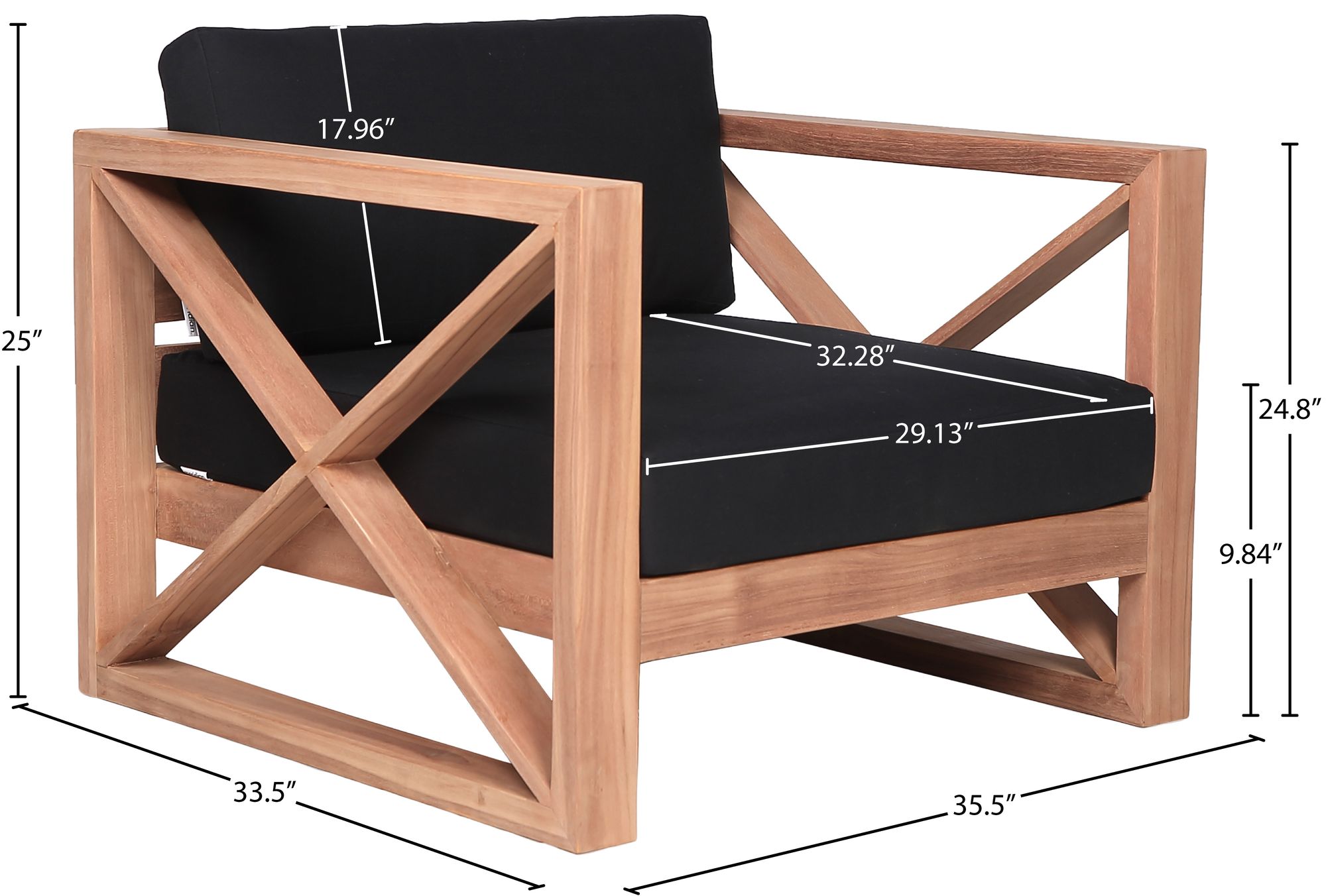 Anguilla Outdoor Patio Waterproof Fabric Accent Chair with Solid Teak Wood Frame