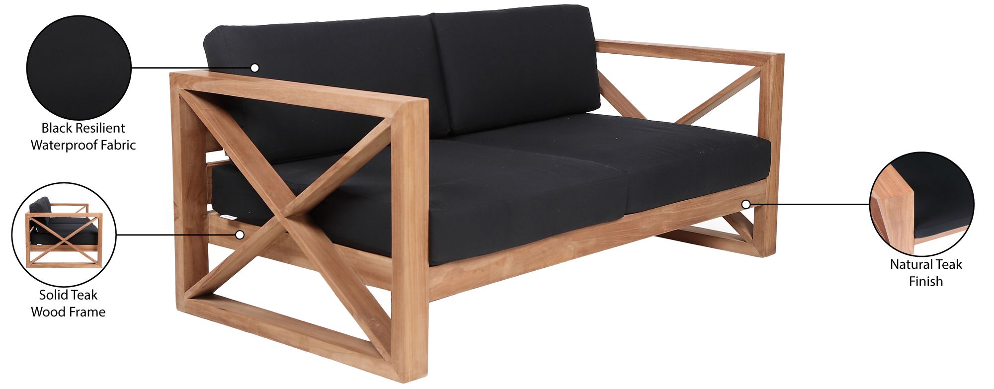 Anguilla 65" Outdoor Patio Waterproof Fabric Loveseat