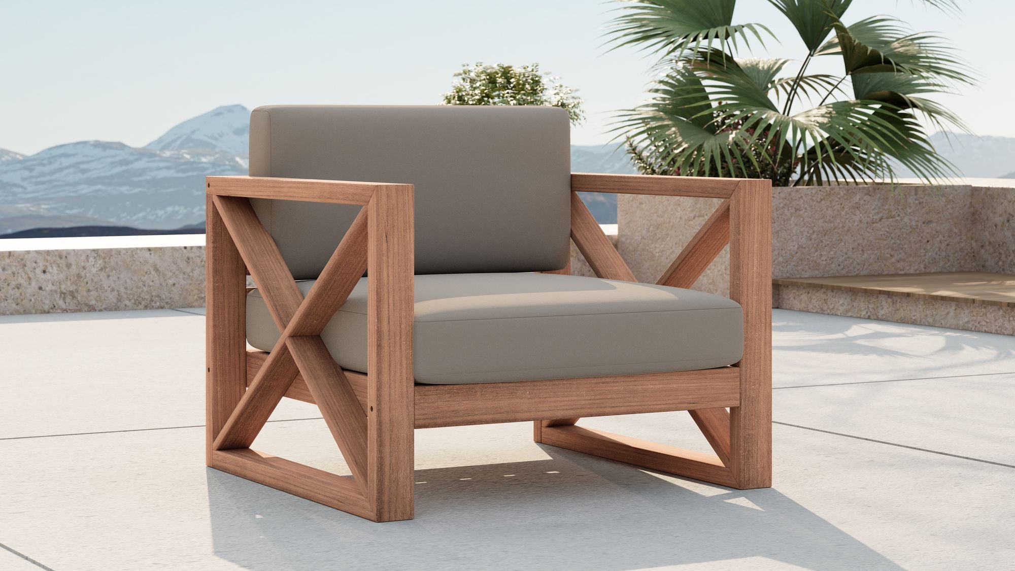 Anguilla Outdoor Patio Waterproof Fabric Accent Chair with Solid Teak Wood Frame