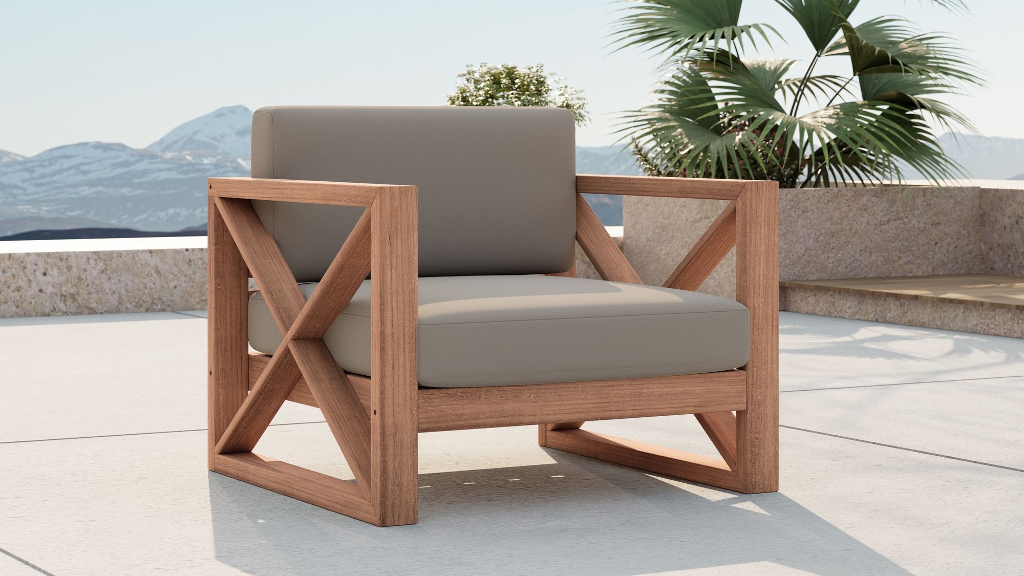 Anguilla Outdoor Patio Waterproof Fabric Accent Chair with Solid Teak Wood Frame