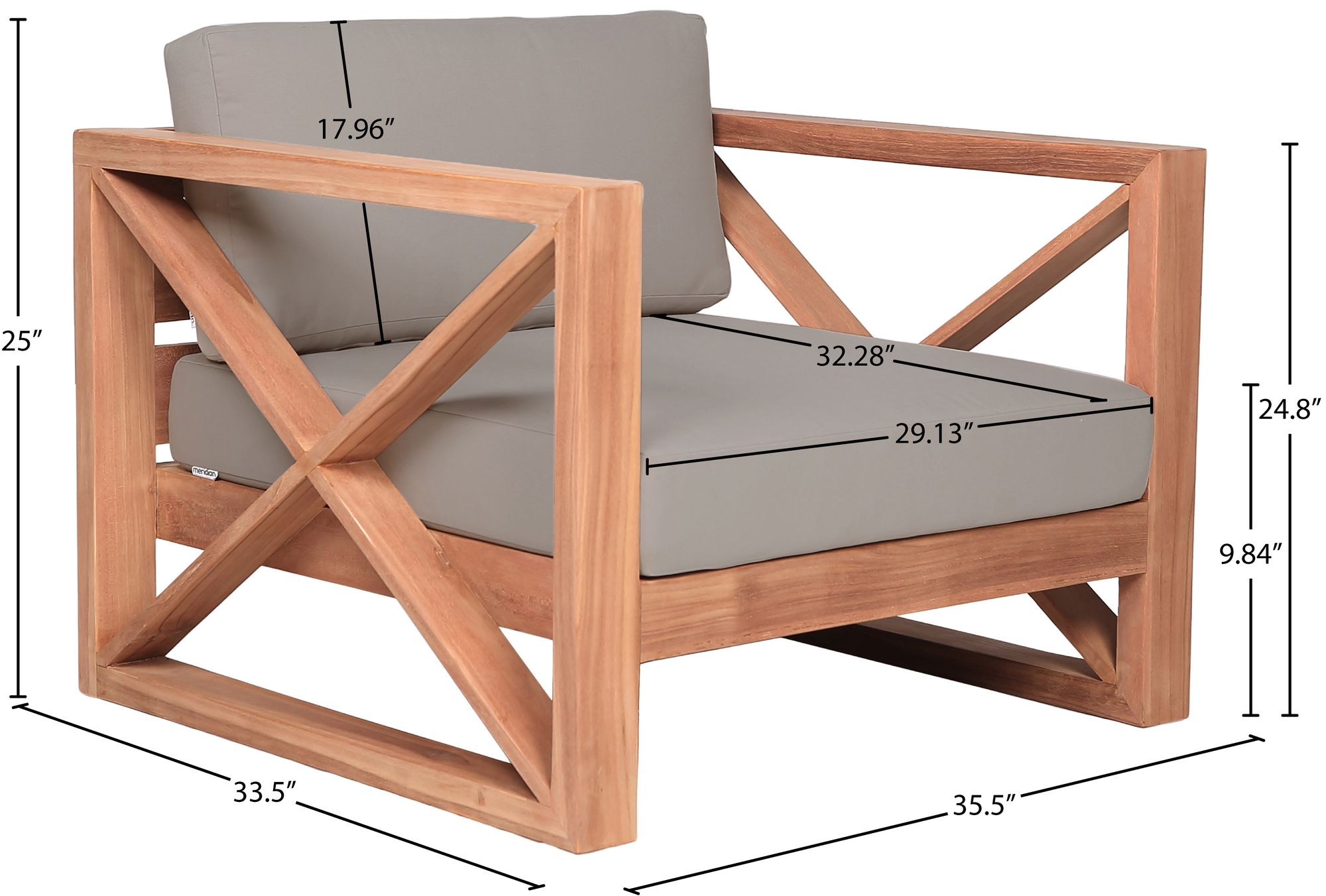Anguilla Outdoor Patio Waterproof Fabric Accent Chair with Solid Teak Wood Frame