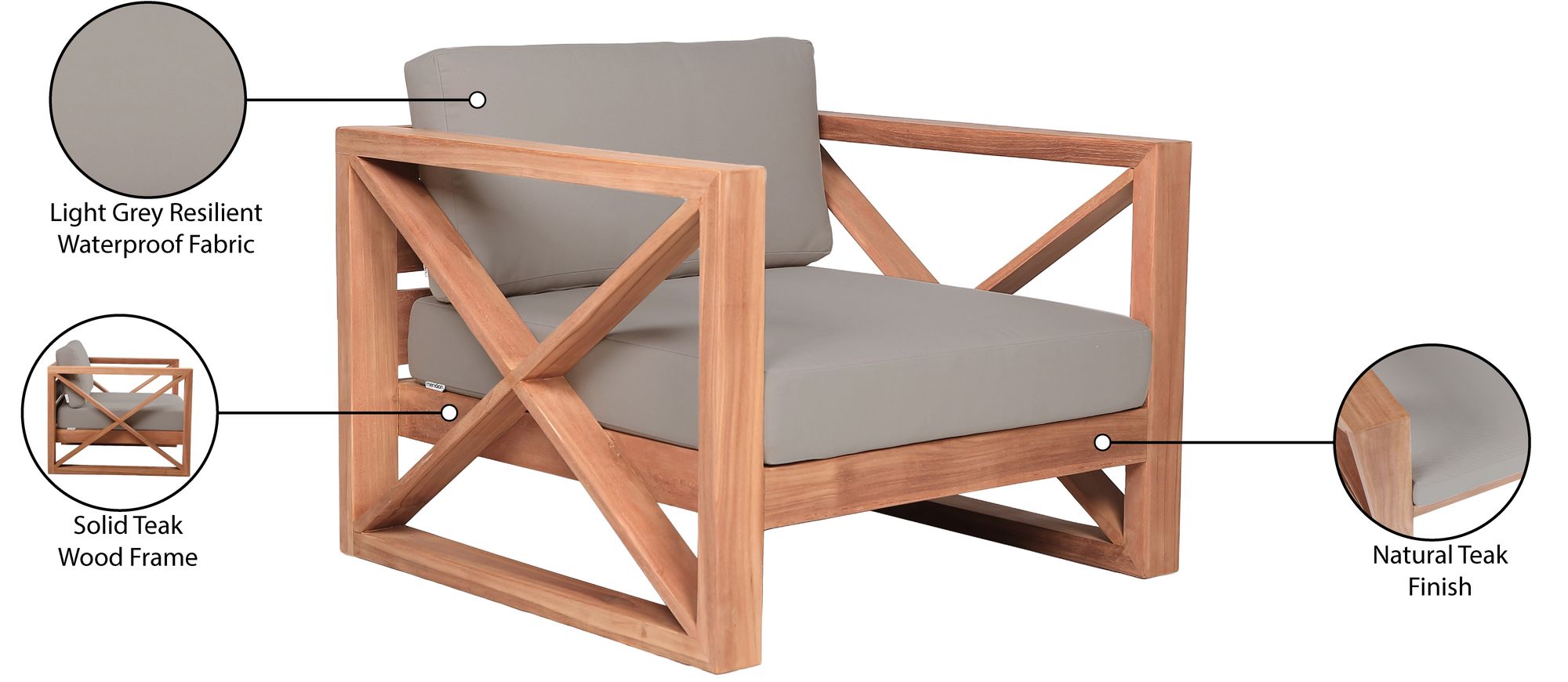 Anguilla Outdoor Patio Waterproof Fabric Accent Chair with Solid Teak Wood Frame