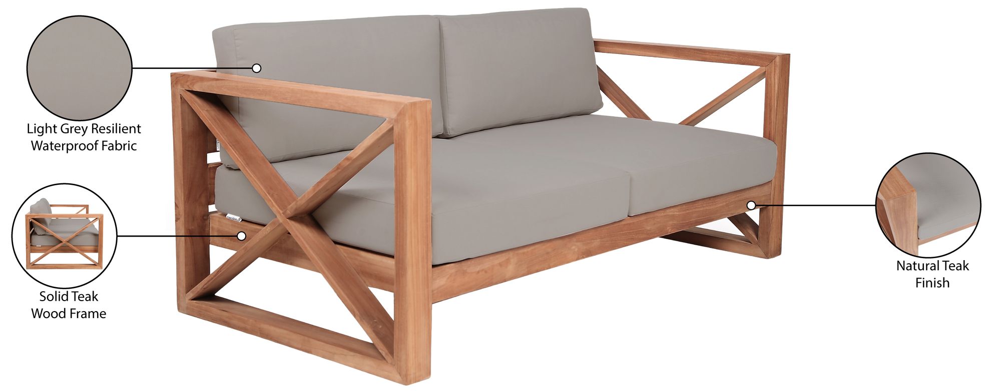 Anguilla 65" Outdoor Patio Waterproof Fabric Loveseat