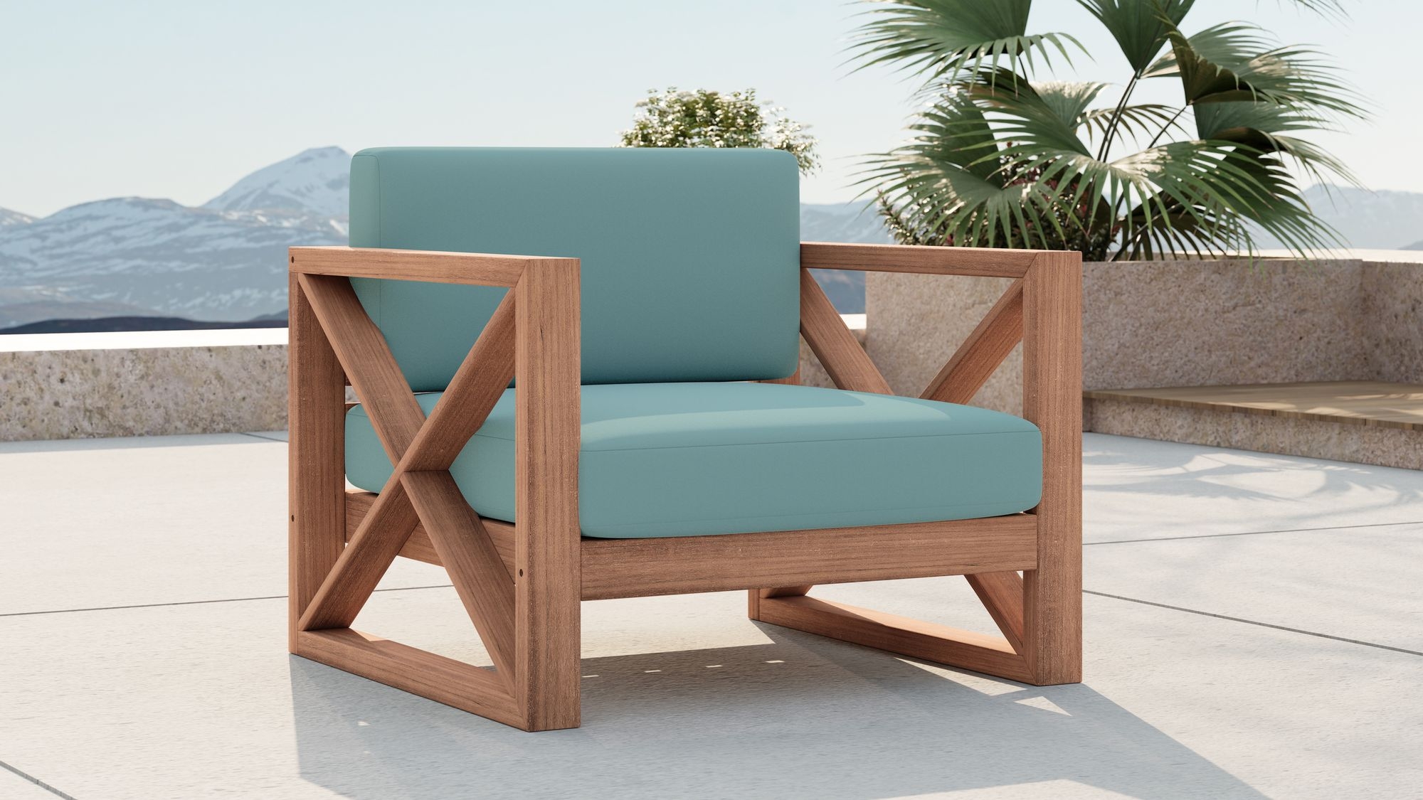 Anguilla Outdoor Patio Waterproof Fabric Accent Chair with Solid Teak Wood Frame