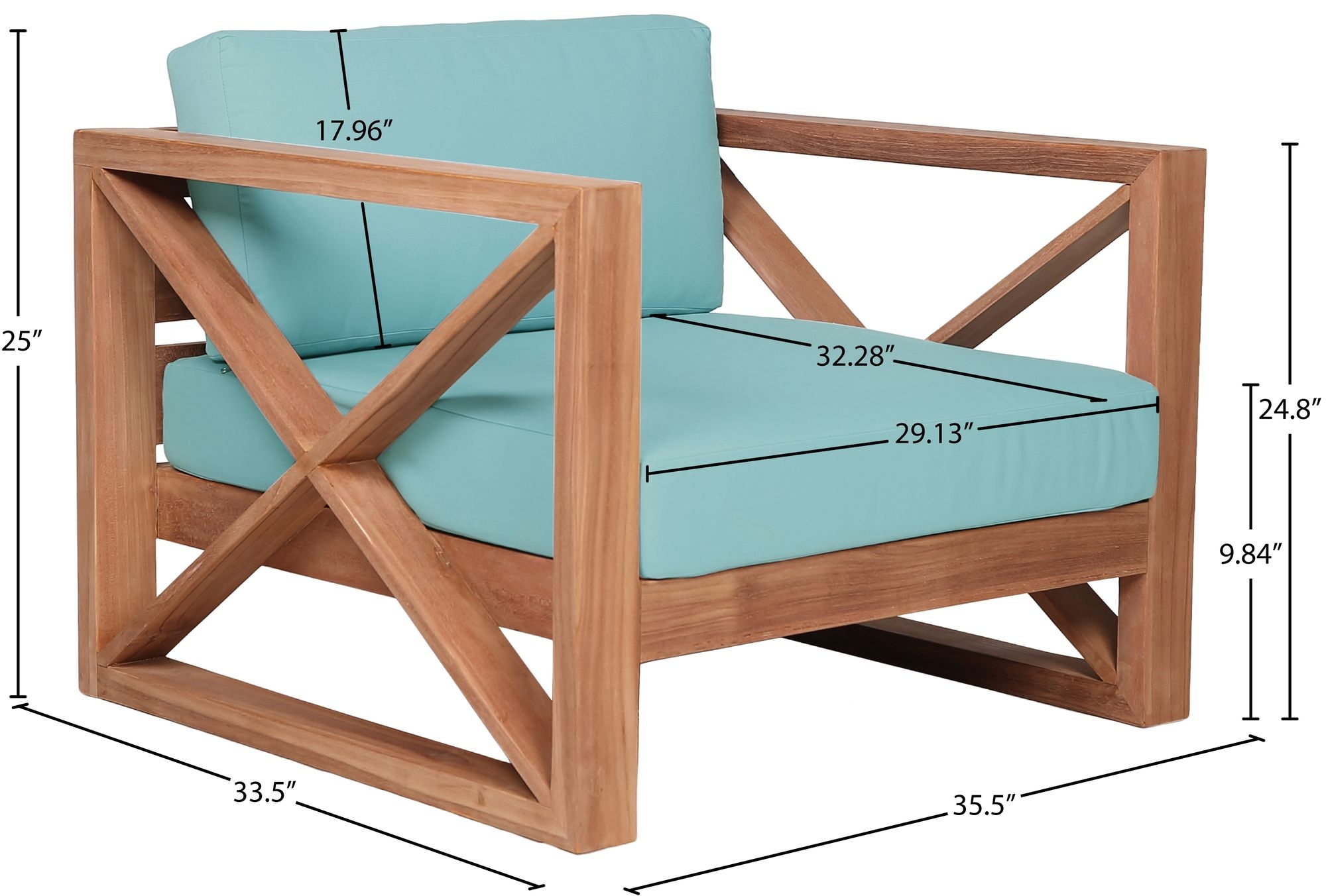 Anguilla Outdoor Patio Waterproof Fabric Accent Chair with Solid Teak Wood Frame