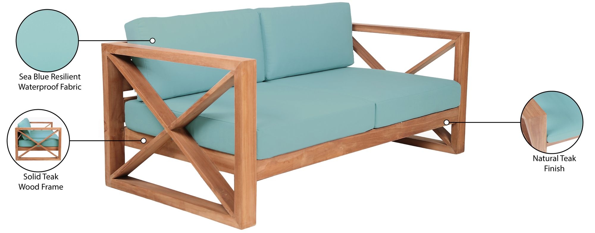 Anguilla 65" Outdoor Patio Waterproof Fabric Loveseat