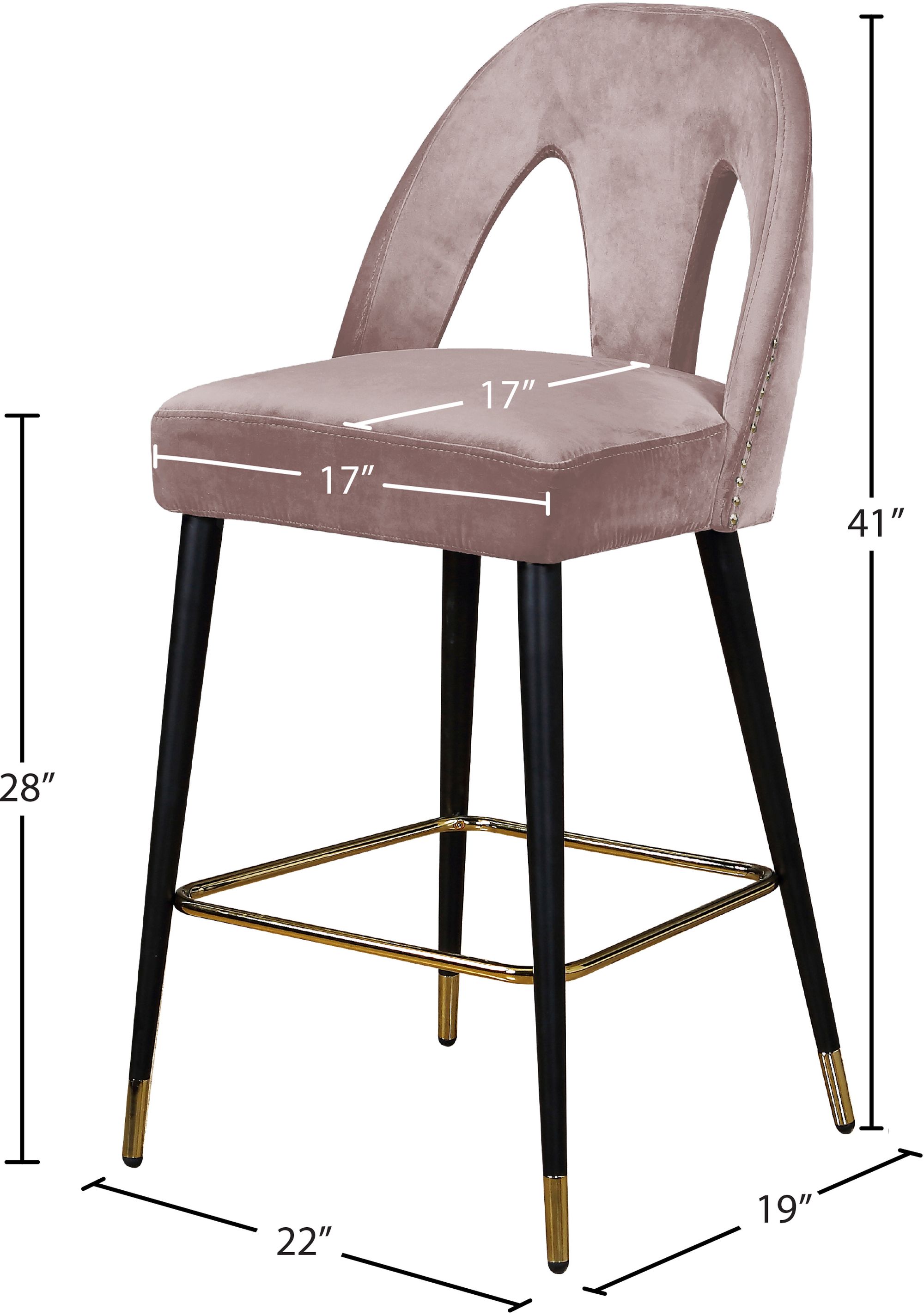 Akoya Velvet Counter Stool with Black Metal Legs & Gold Tips