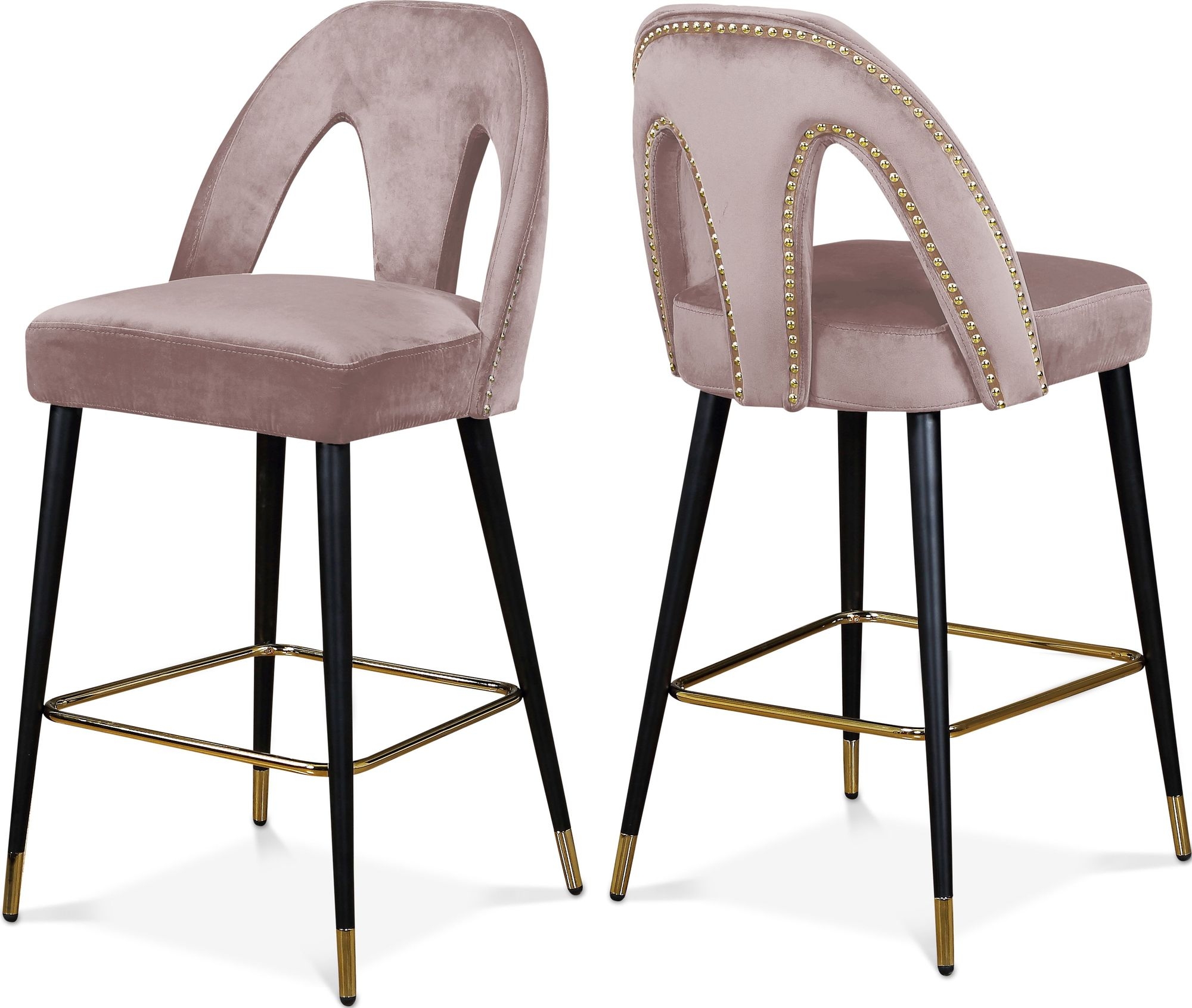 Akoya Velvet Counter Stool with Black Metal Legs & Gold Tips
