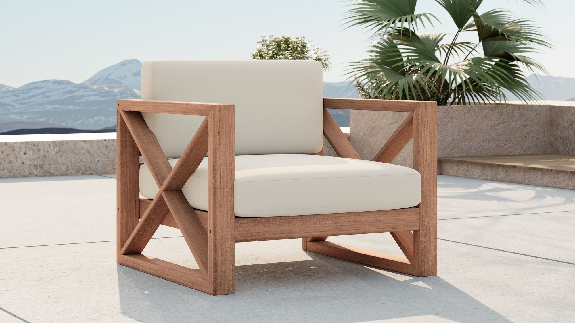 Anguilla Outdoor Patio Waterproof Fabric Accent Chair with Solid Teak Wood Frame