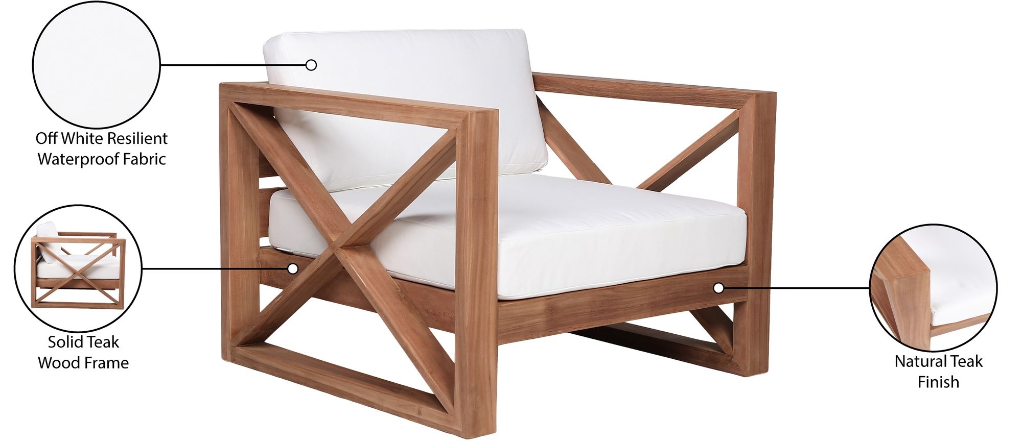 Anguilla Outdoor Patio Waterproof Fabric Accent Chair with Solid Teak Wood Frame