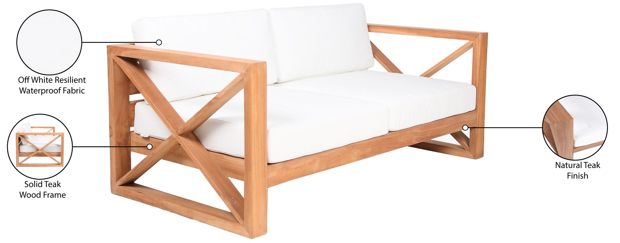 Anguilla 65" Outdoor Patio Waterproof Fabric Loveseat