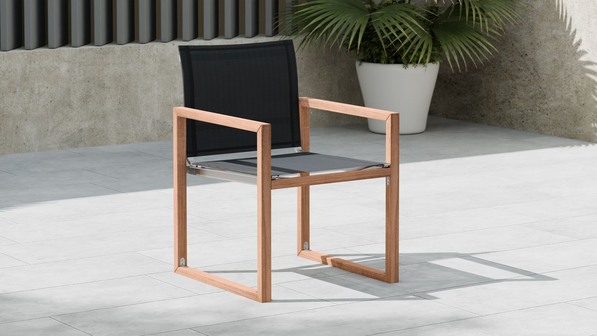 Tulum Outdoor Patio Mesh Waterproof Fabric Dining Arm Chair with Natural Teak Base
