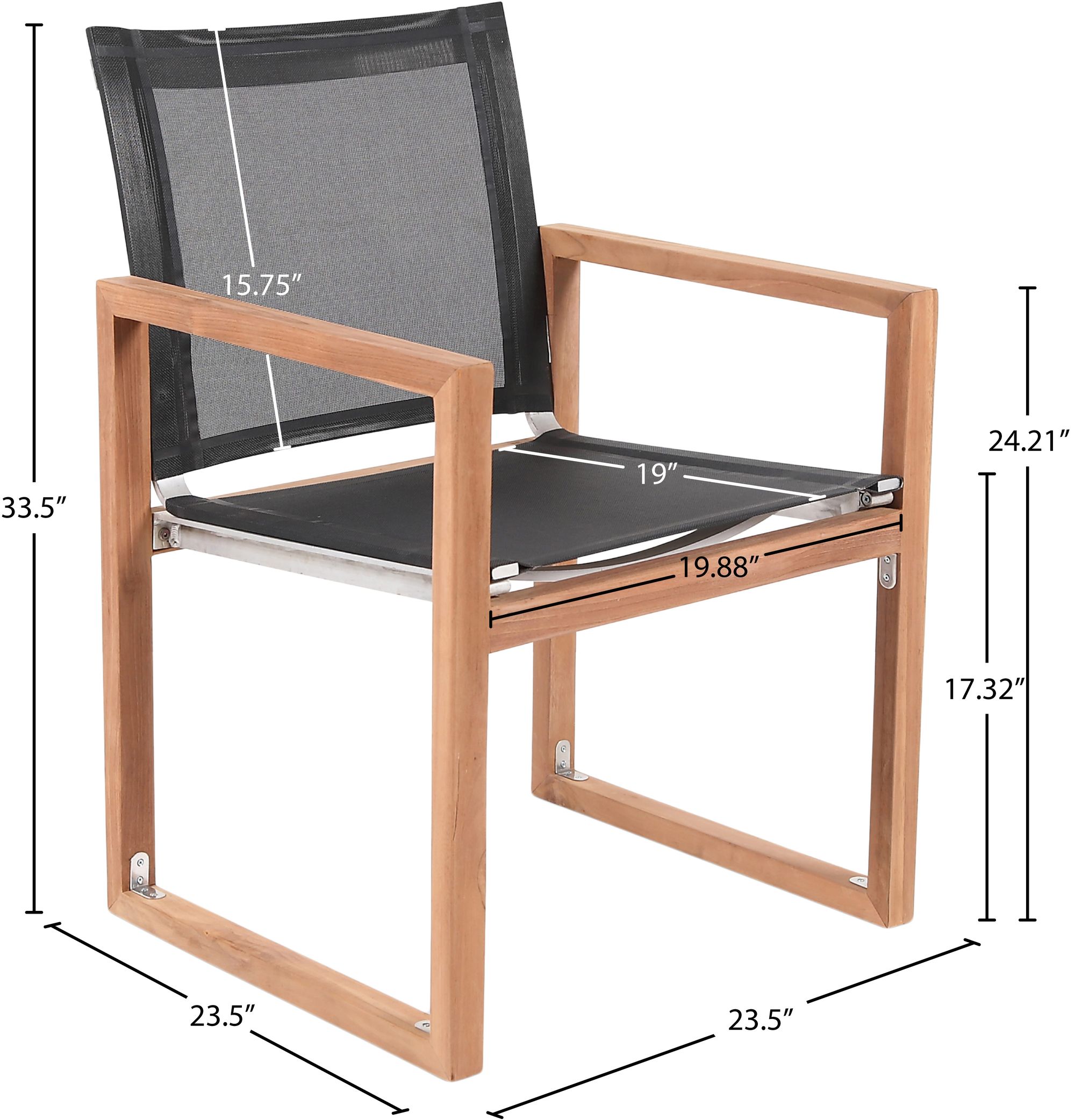Tulum Outdoor Patio Mesh Waterproof Fabric Dining Arm Chair with Natural Teak Base