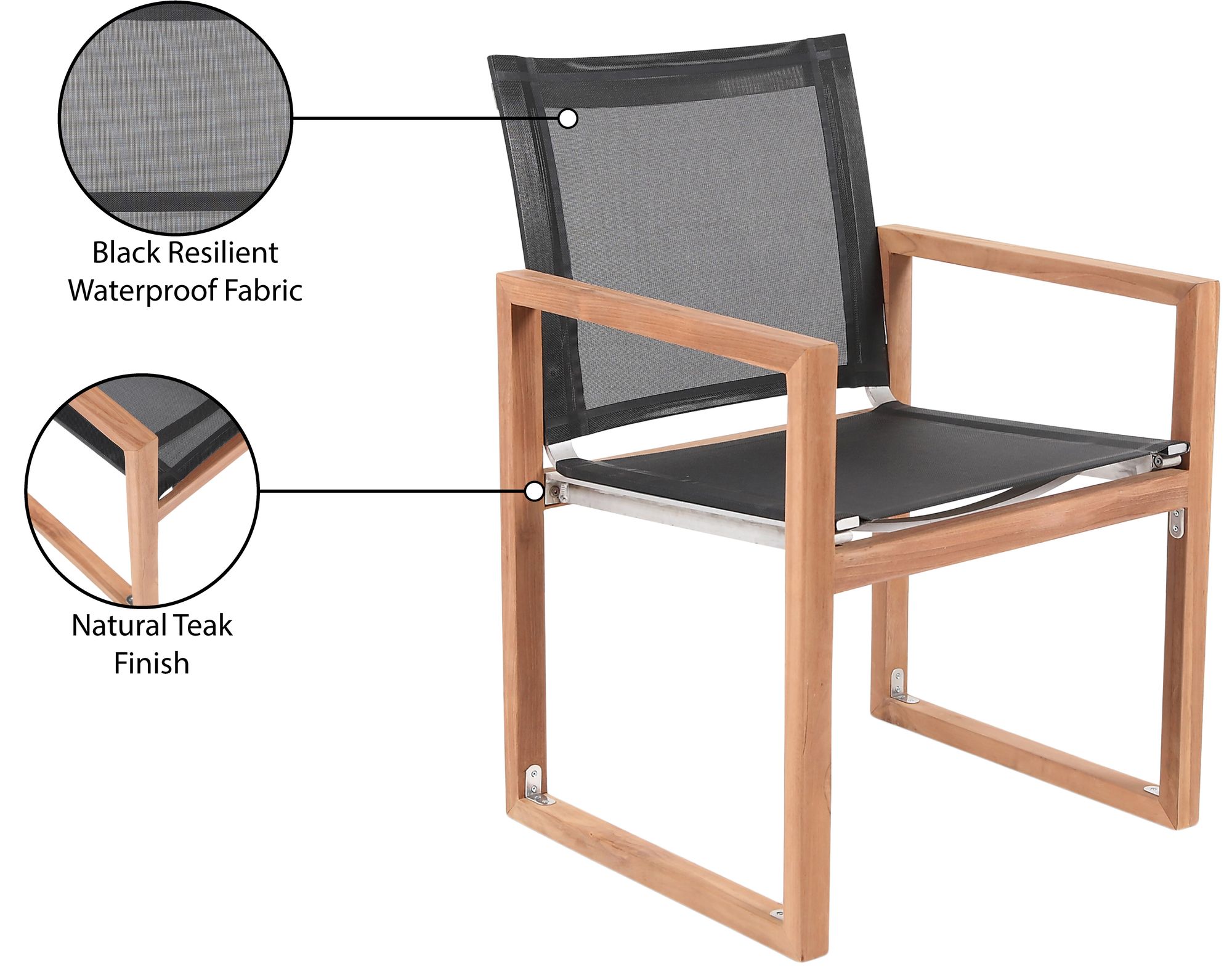 Tulum Outdoor Patio Mesh Waterproof Fabric Dining Arm Chair with Natural Teak Base