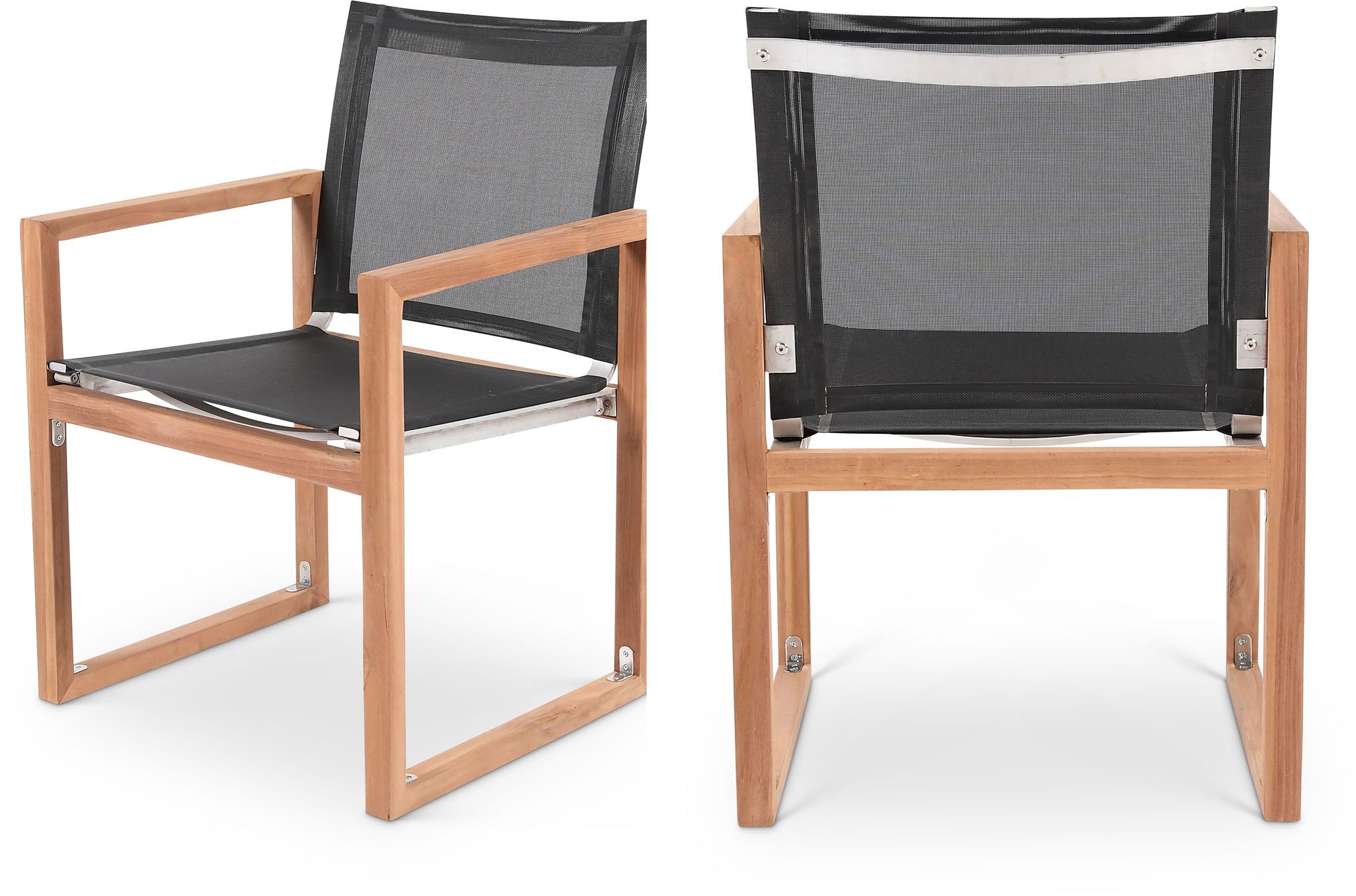 Tulum Outdoor Patio Mesh Waterproof Fabric Dining Arm Chair with Natural Teak Base