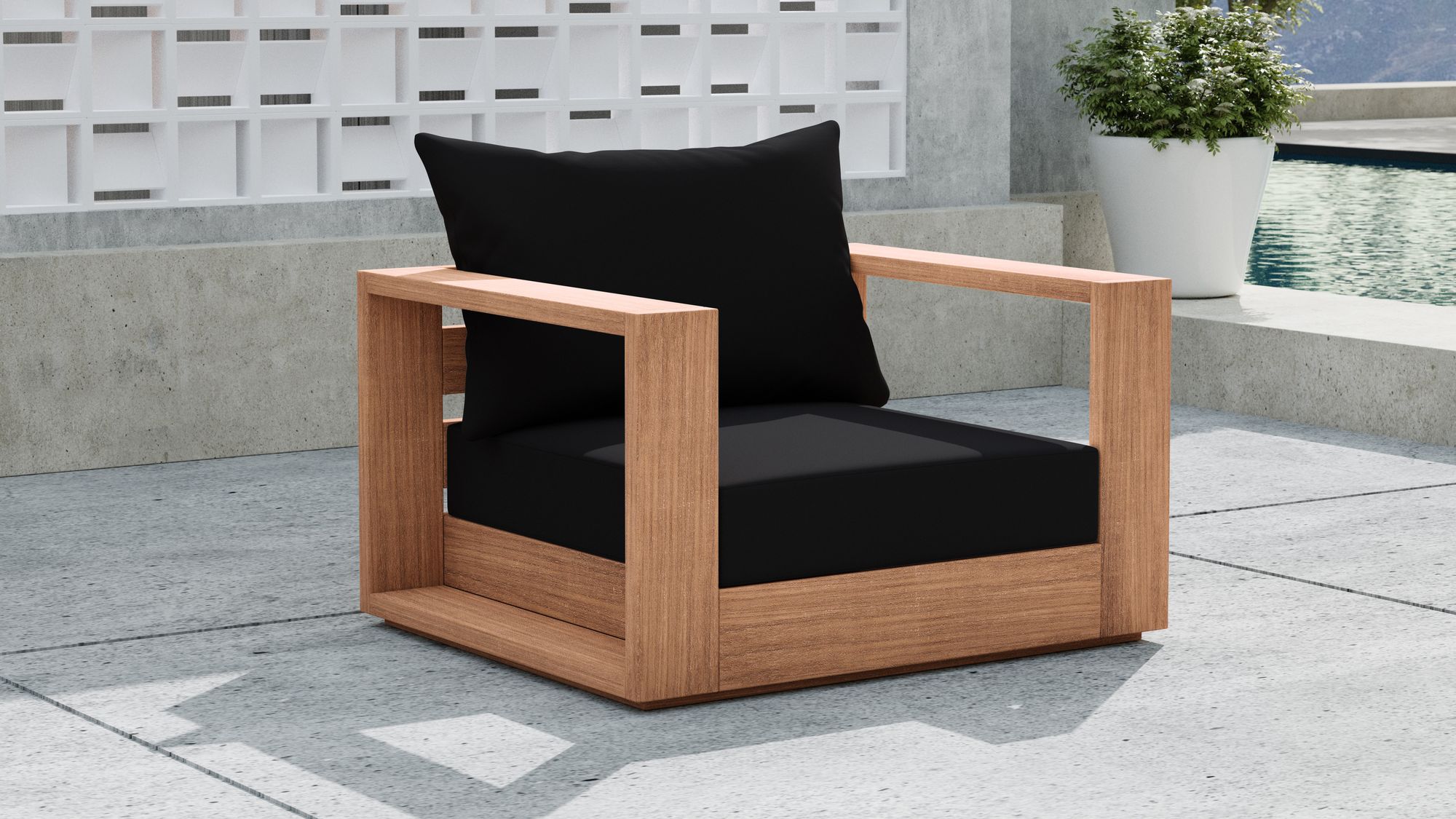 Tulum Outdoor Patio Waterproof Fabric Accent Chair with Solid Teak Wood Frame