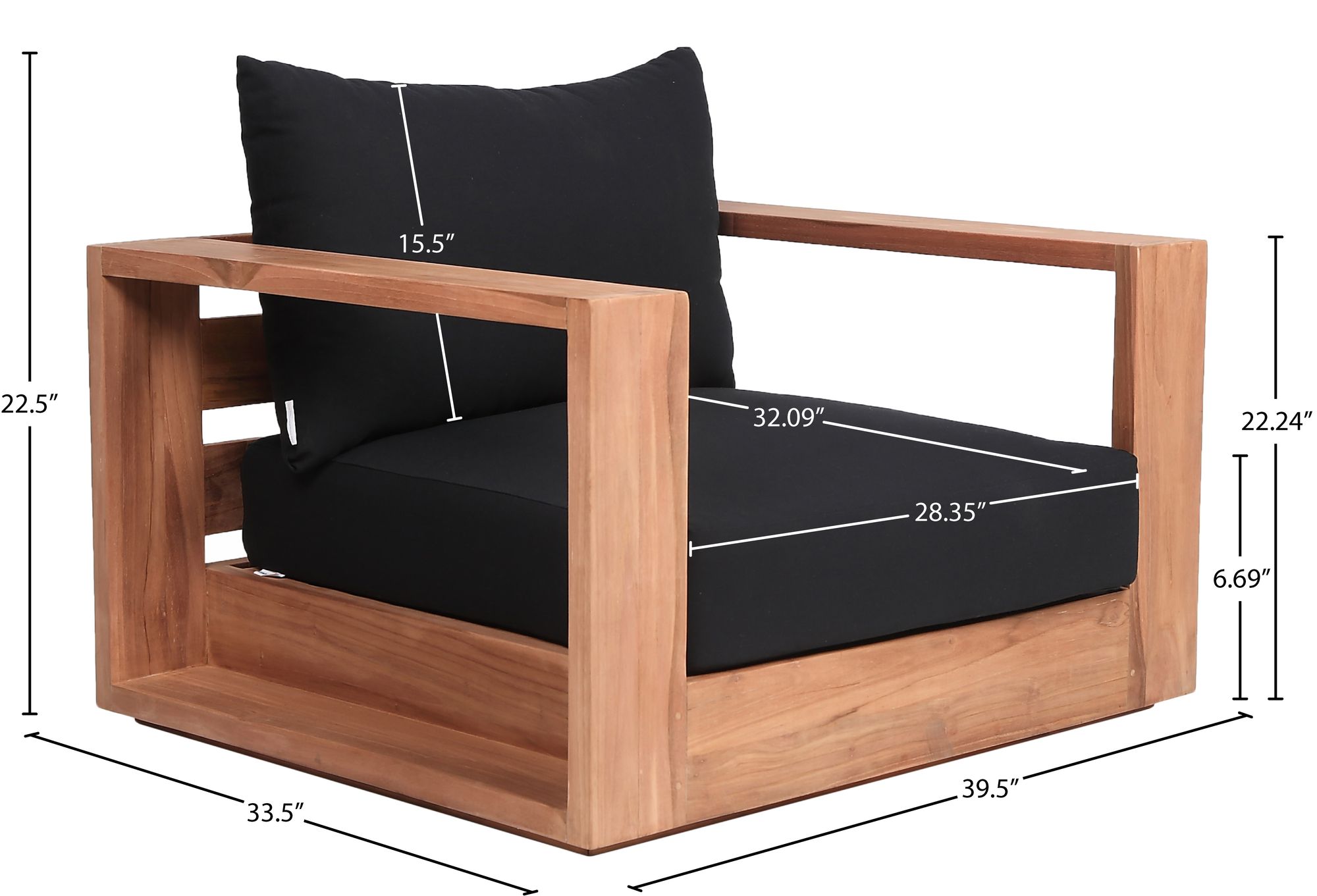Tulum Outdoor Patio Waterproof Fabric Accent Chair with Solid Teak Wood Frame