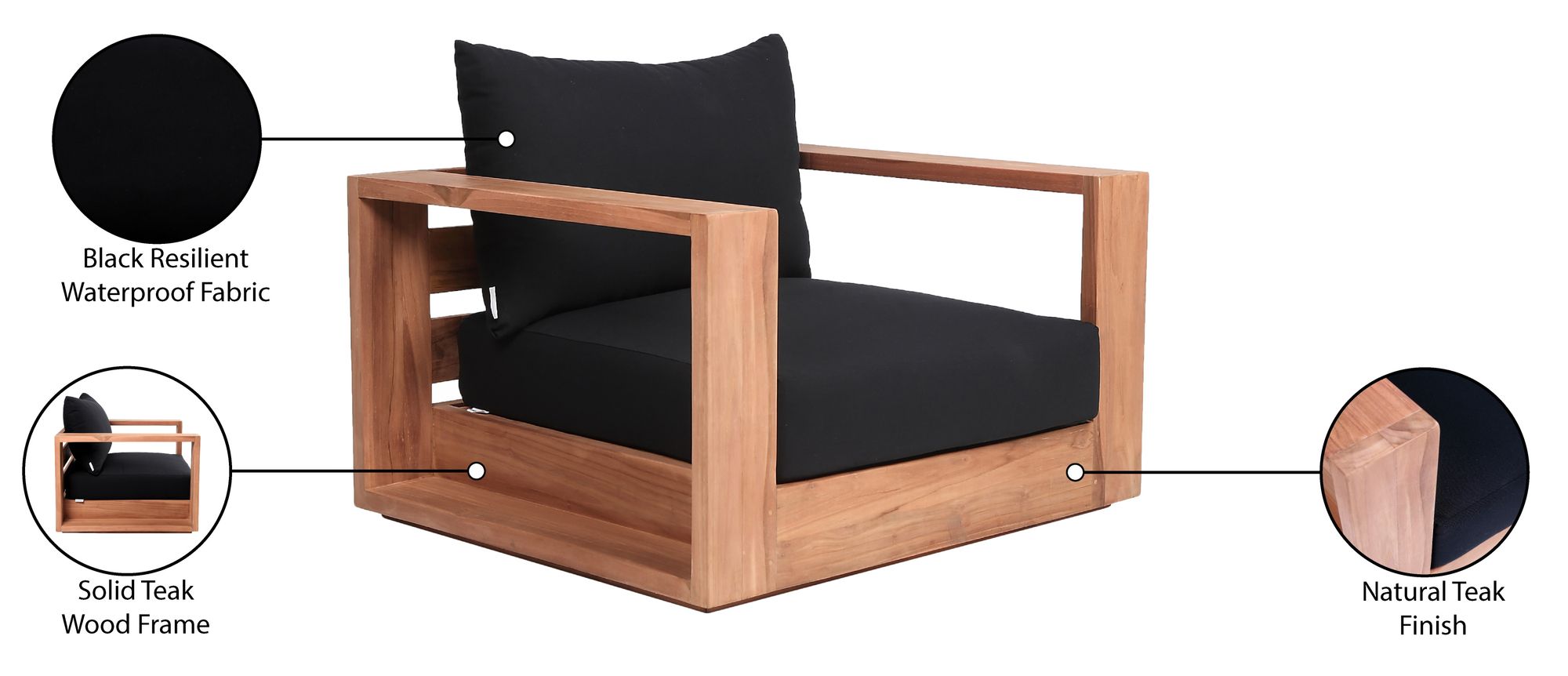 Tulum Outdoor Patio Waterproof Fabric Accent Chair with Solid Teak Wood Frame