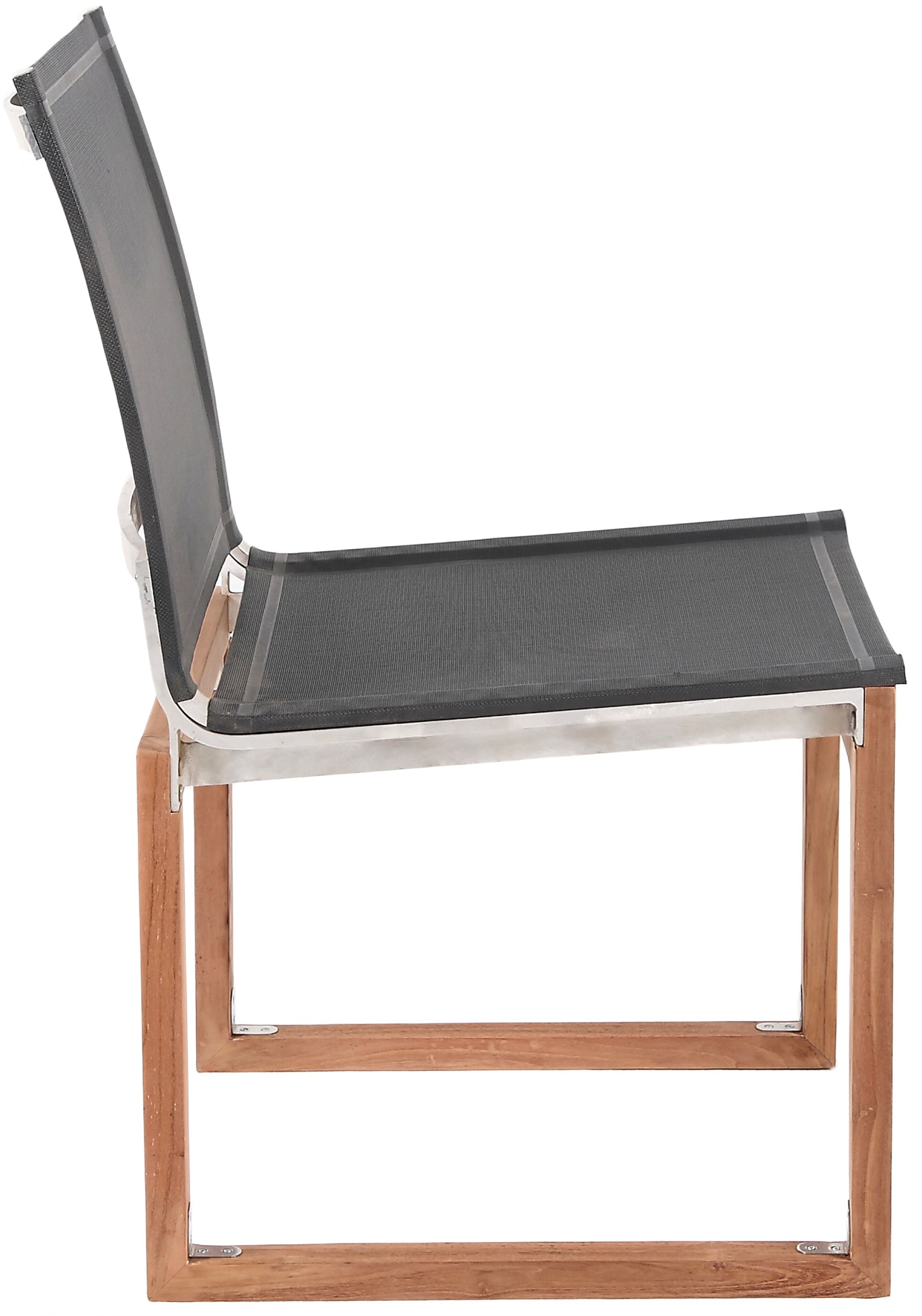 Tulum Outdoor Patio Mesh Waterproof Fabric Dining Side Chair with Natural Teak Base