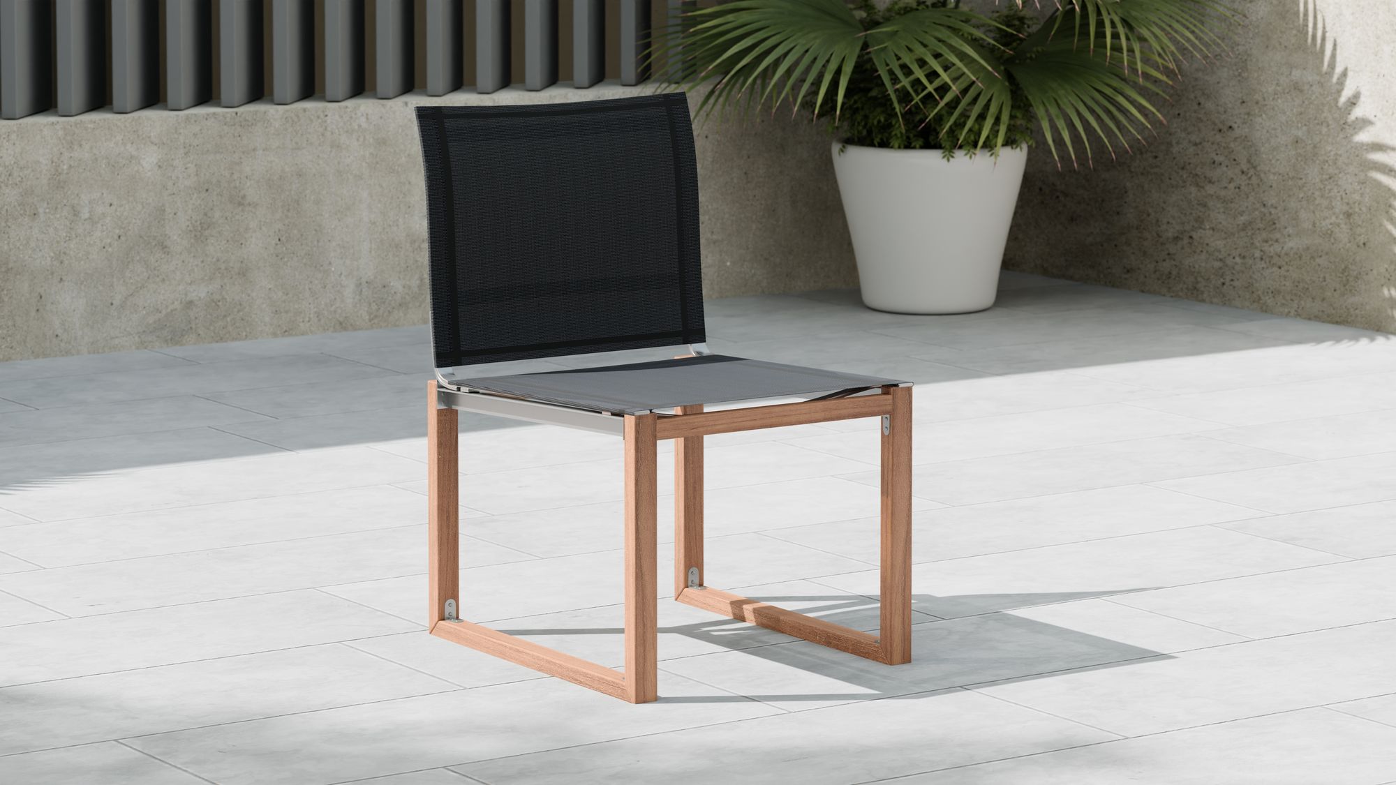 Tulum Outdoor Patio Mesh Waterproof Fabric Dining Side Chair with Natural Teak Base