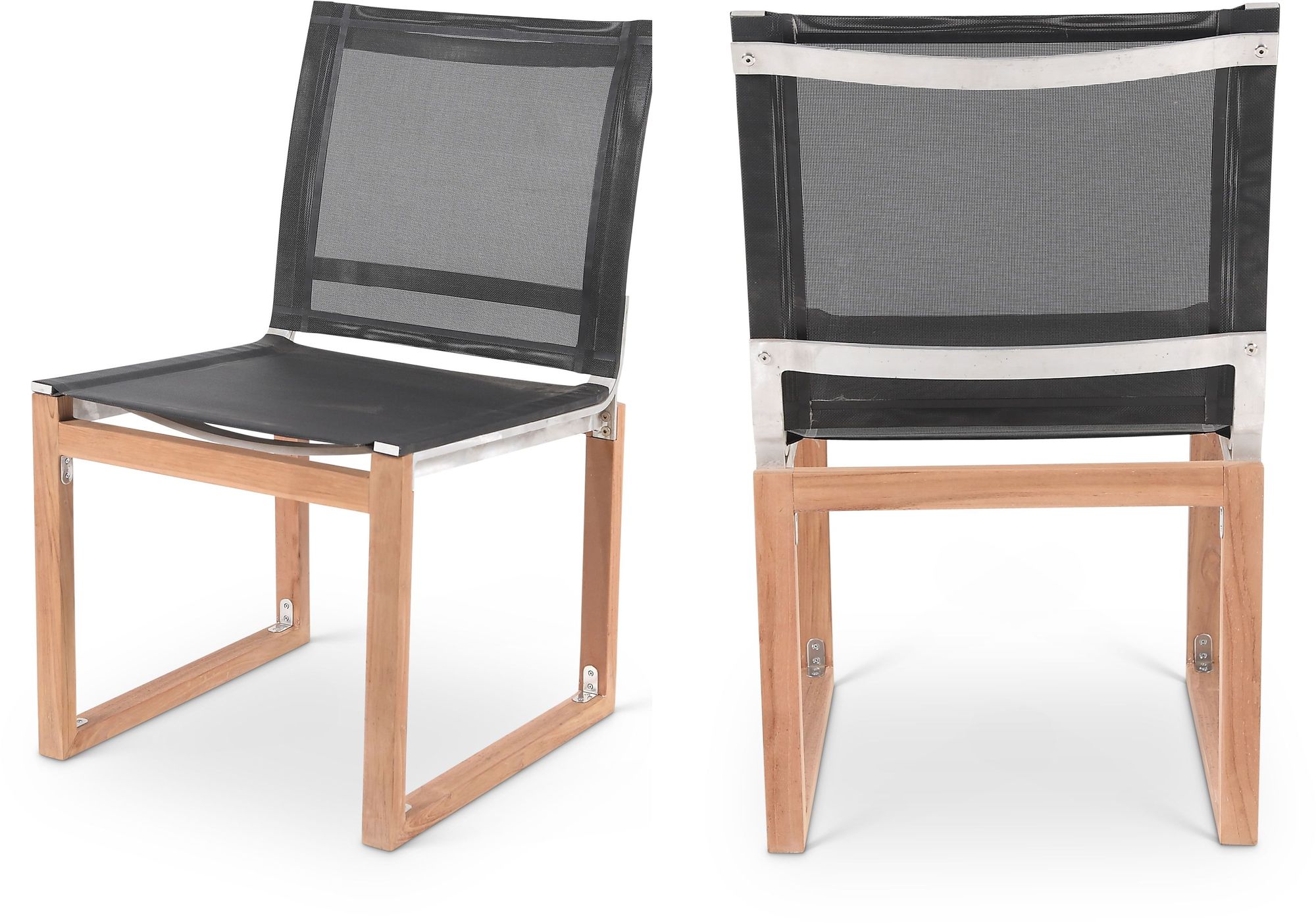 Tulum Outdoor Patio Mesh Waterproof Fabric Dining Side Chair with Natural Teak Base