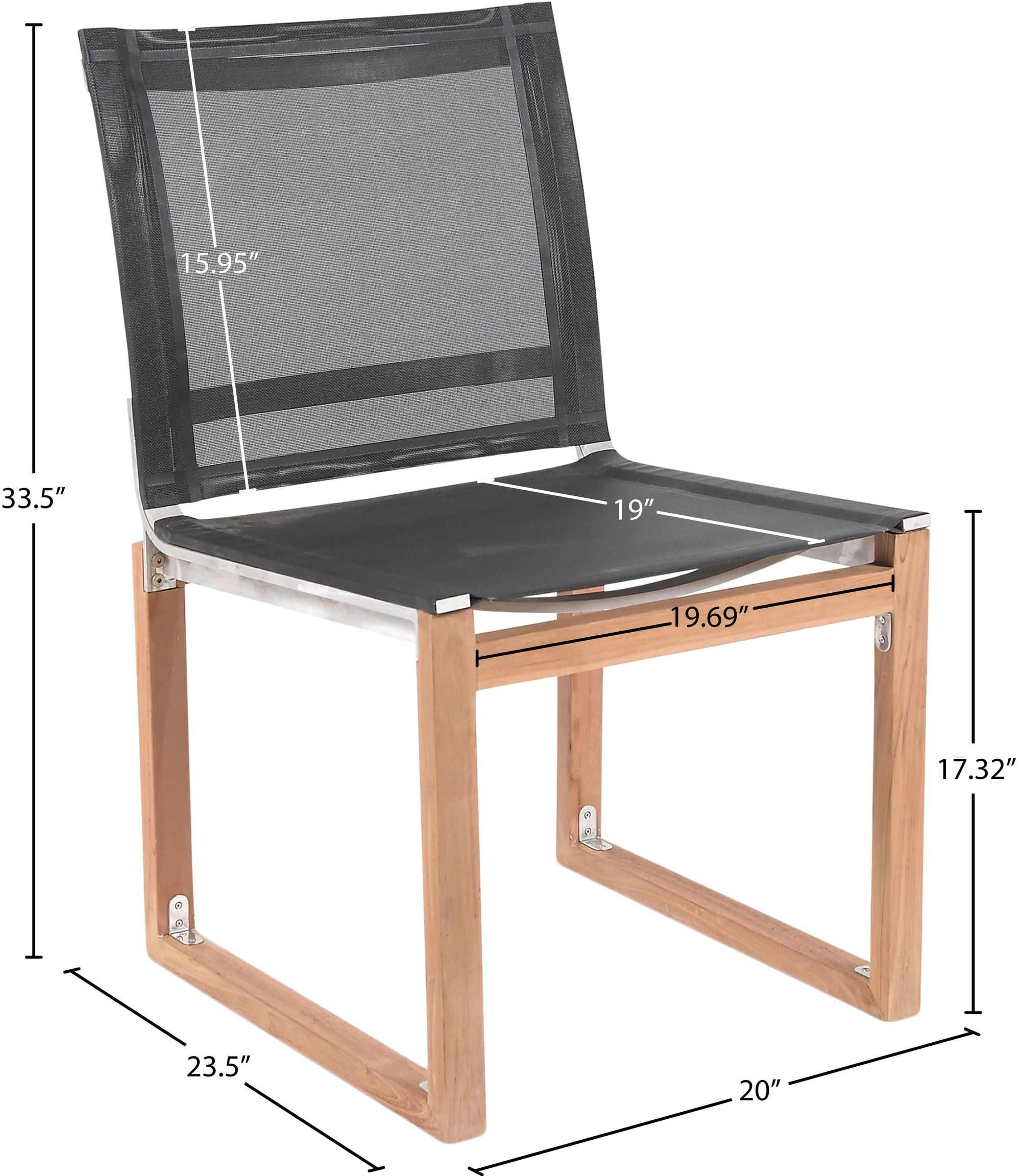 Tulum Outdoor Patio Mesh Waterproof Fabric Dining Side Chair with Natural Teak Base