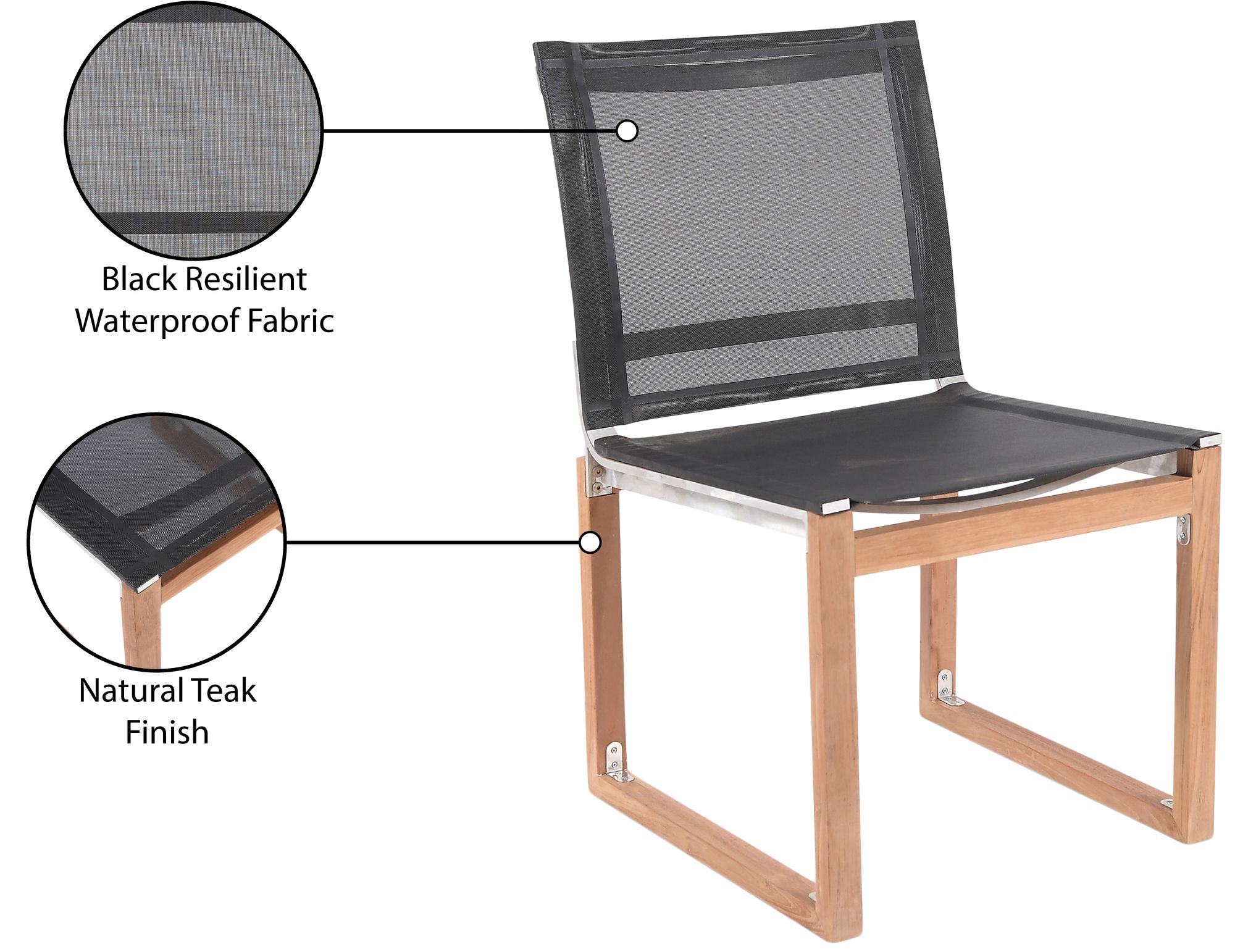 Tulum Outdoor Patio Mesh Waterproof Fabric Dining Side Chair with Natural Teak Base