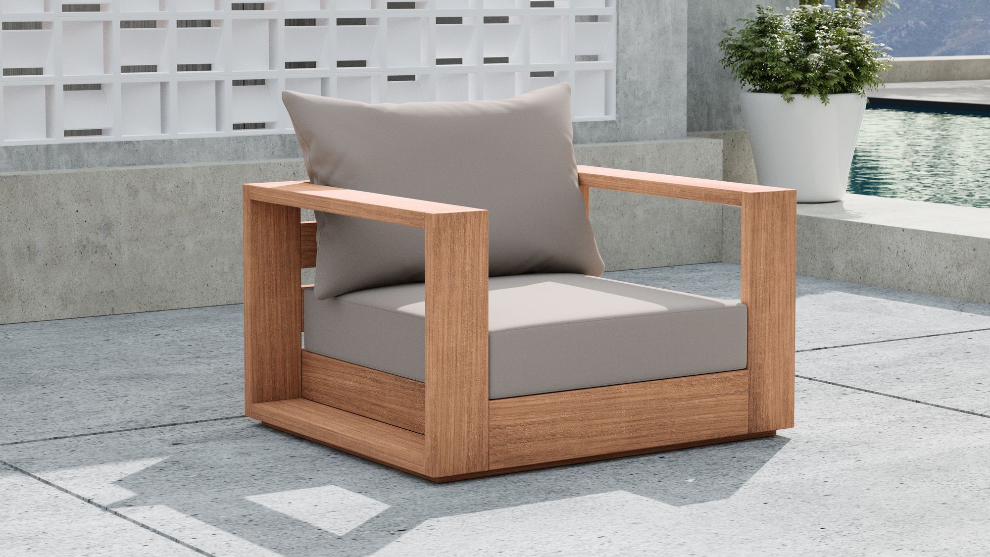Tulum Outdoor Patio Waterproof Fabric Accent Chair with Solid Teak Wood Frame