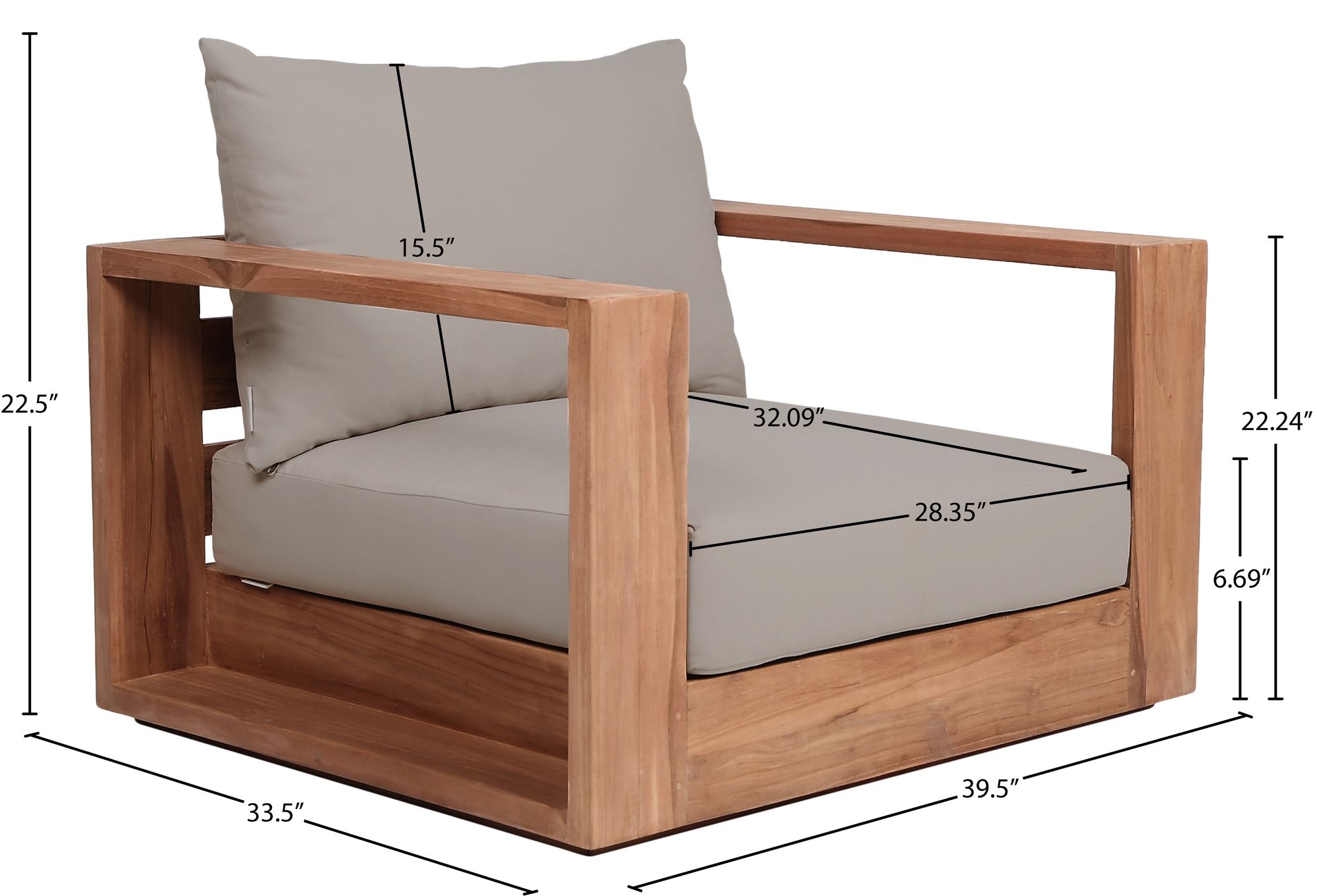 Tulum Outdoor Patio Waterproof Fabric Accent Chair with Solid Teak Wood Frame
