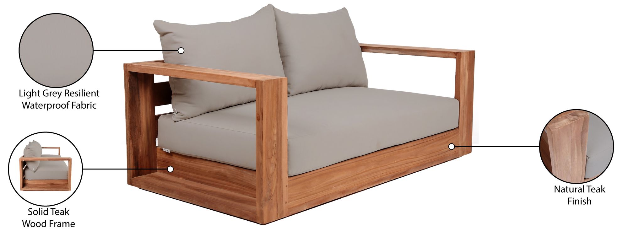 Tulum 63" Outdoor Patio Waterproof Fabric Sofa