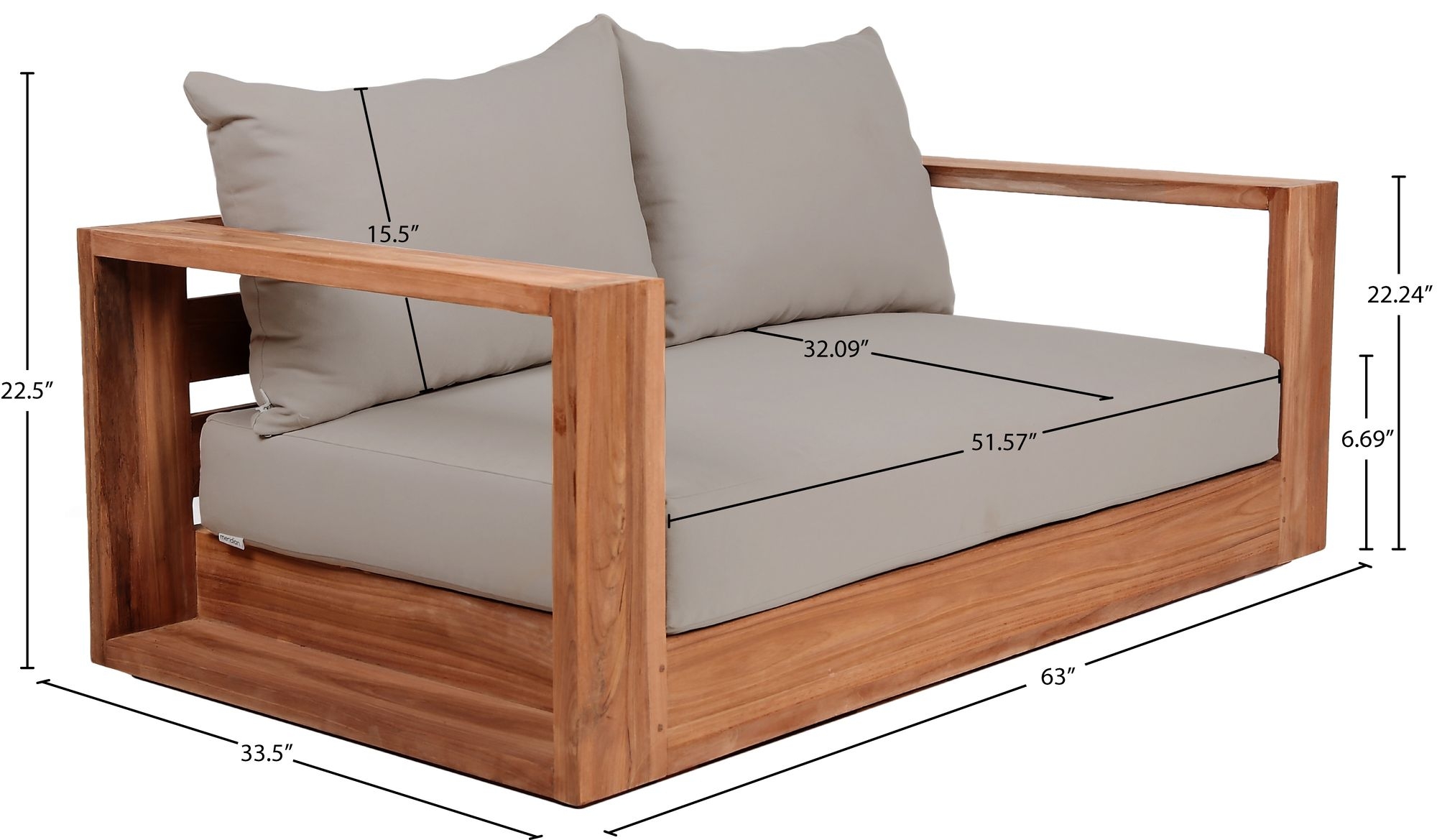 Tulum 63" Outdoor Patio Waterproof Fabric Sofa