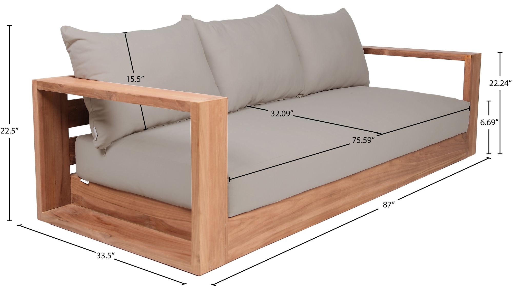 Tulum 87" Outdoor Patio Waterproof Fabric Sofa